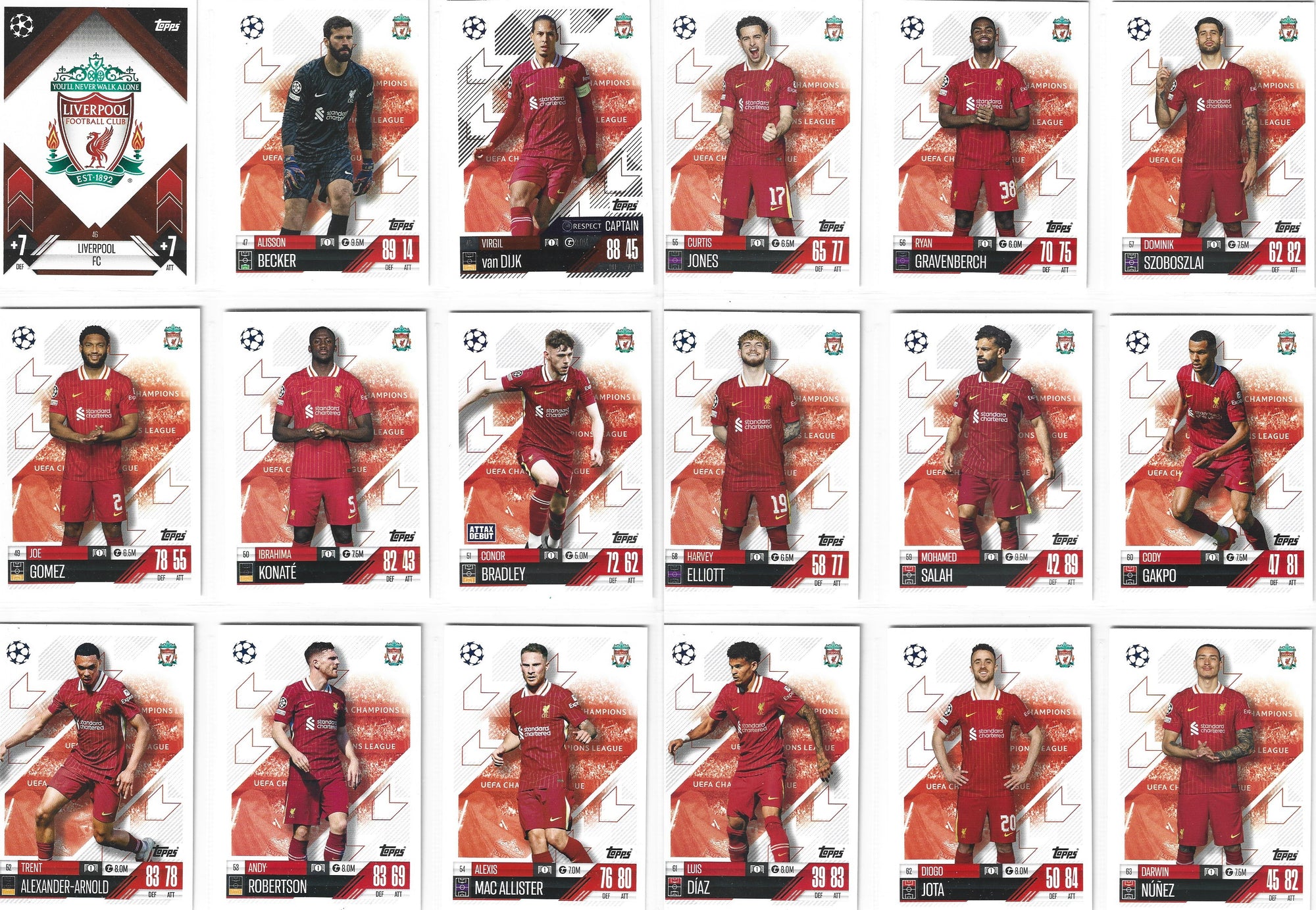 000. LIVERPOOL - KOMPLETT LAGSETT - TOPPS CHAMPIONS LEAGUE 2024/25