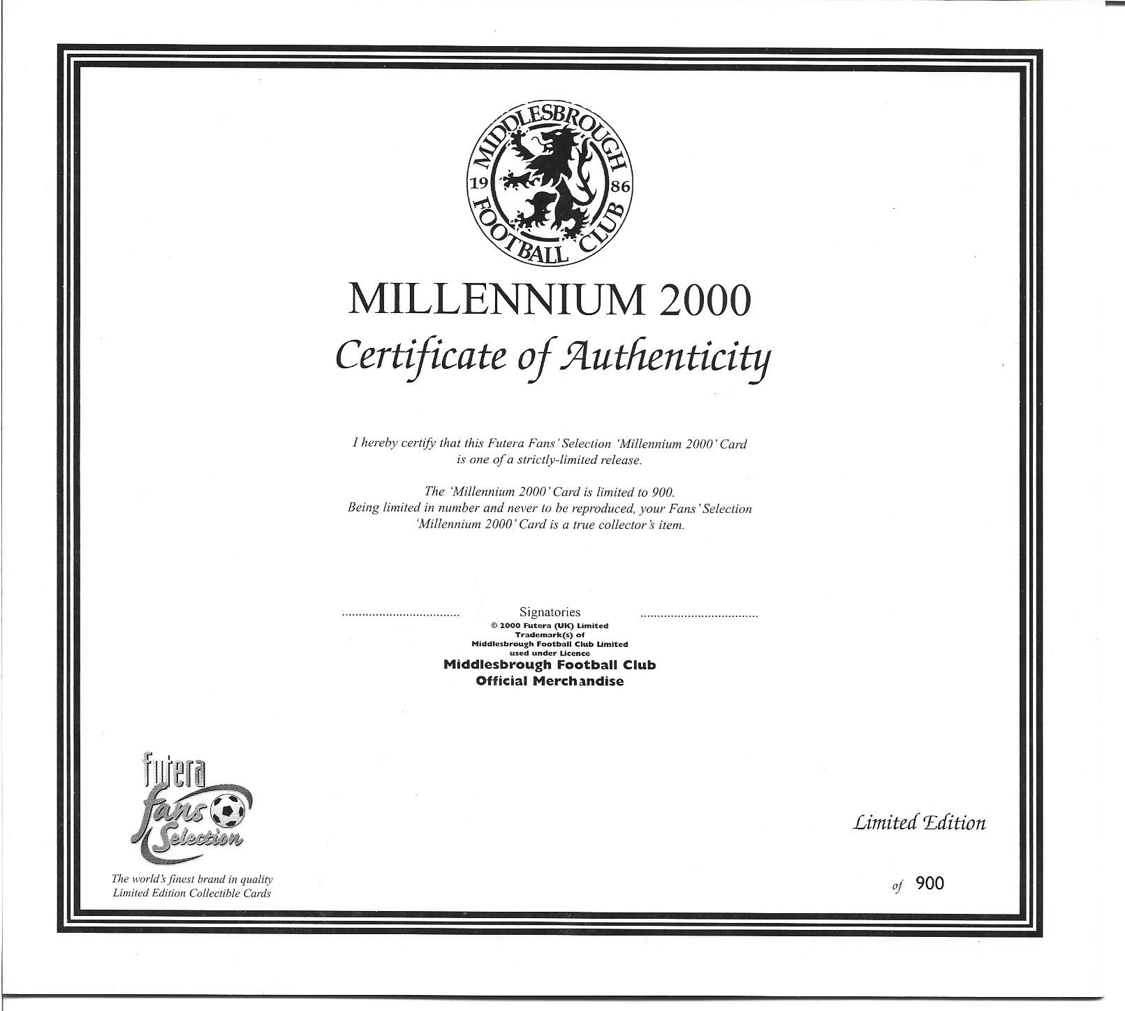 MIDDLESBROUGH - FUTERA FANS SELECTION - MILLENIUM 2000 #900