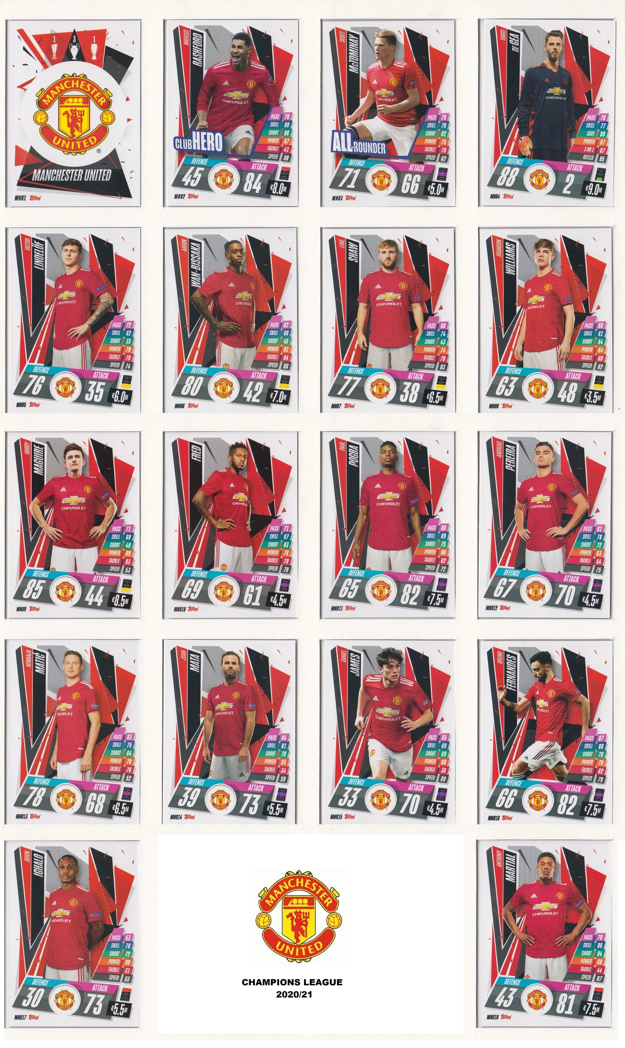 MANCHESTER UNITED LAGSETT - FÅ 3 BETAL FOR 2 - MATCH ATTAX CHAMPIONS LEAGUE OG SHOOT OUT