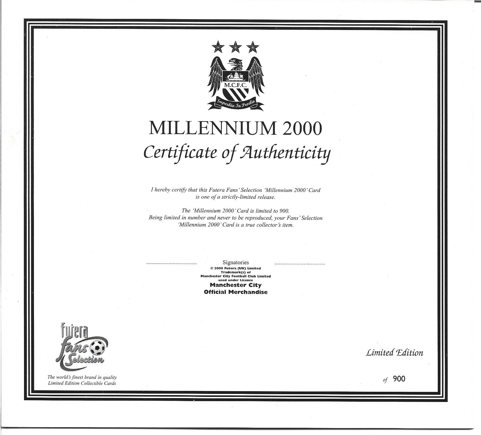 MANCHESTER CITY - FUTERA FANS SELECTION - MILLENIUM 2000 #900