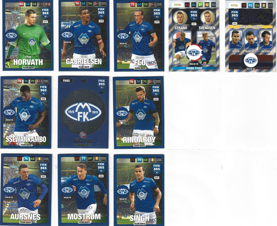 000. MOLDE FK - KOMPLETT SETT MED TEAM MATES, BADGE OG 2 INSERTS - PANINI FIFA 365 2017