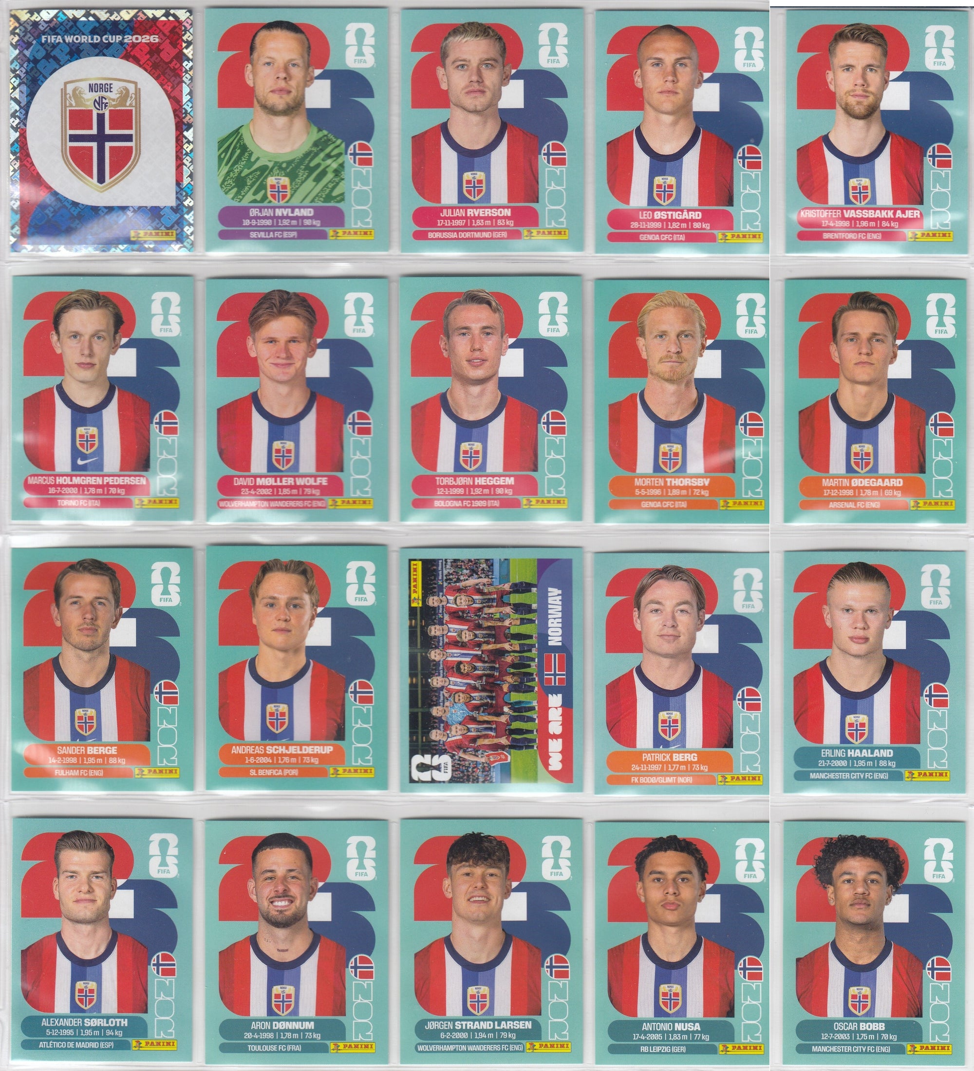 000. NORGE - KOMPLETT SETT MED PANINI FIFA WORLD CUP 2026 STICKERS
