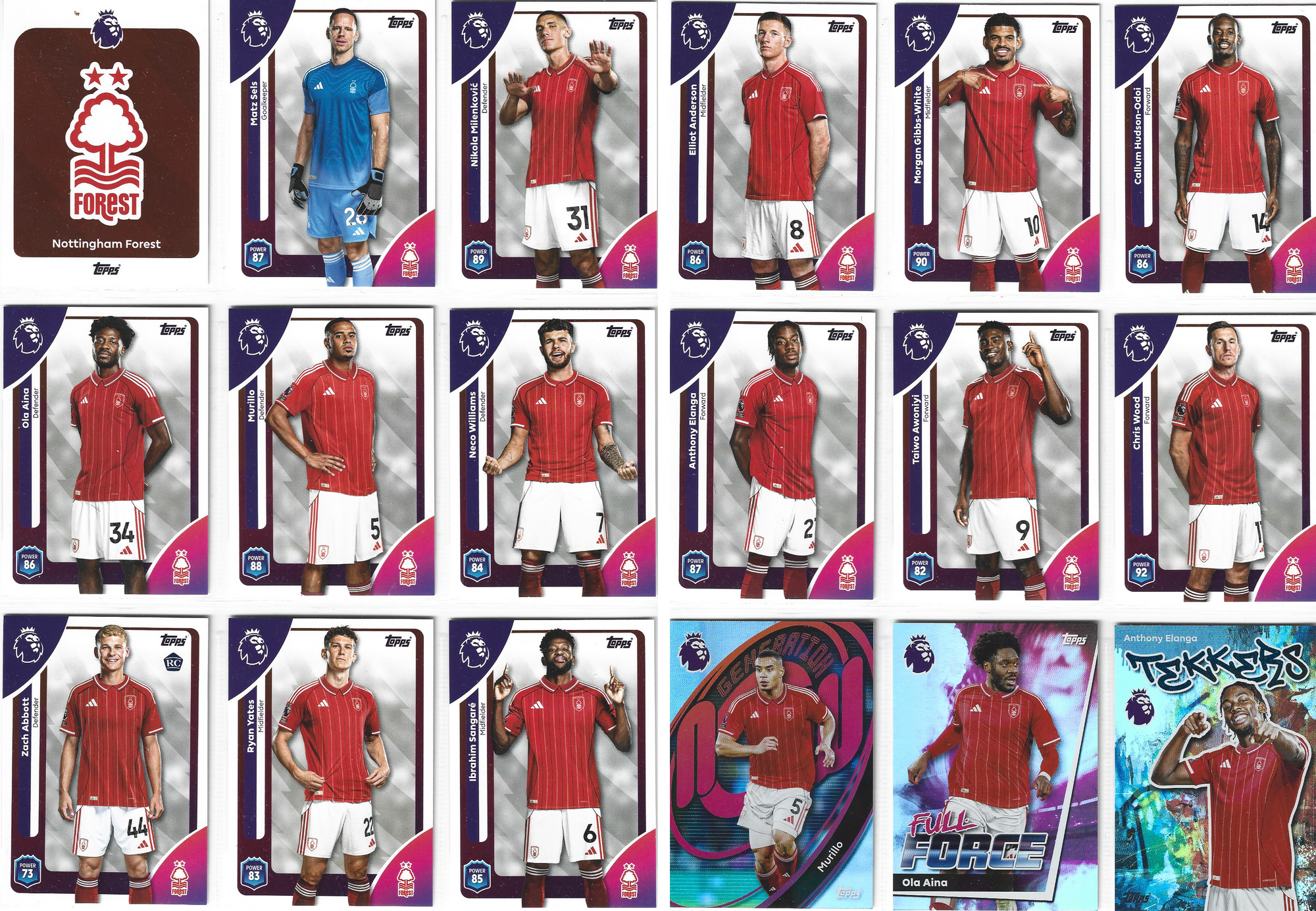 NOTTINGHAM FOREST - KOMPLETT LAGSETT - TOPPS PREMIER LEAGUE 2025/26