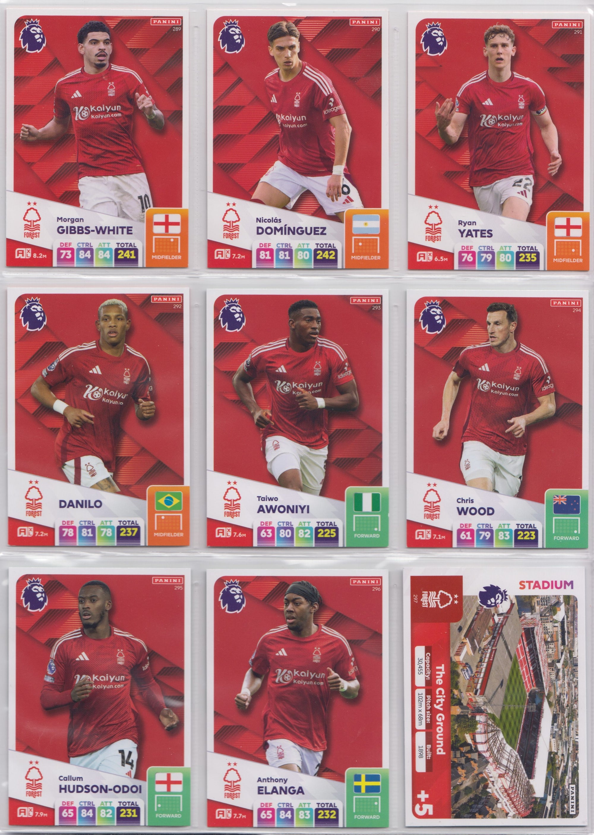 NOTTINGHAM FOREST - KOMPLETT LAGSETT - PANINI ADRENALYN XL PREMIER LEAGUE 2024/25