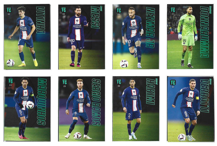 00. 8 STK PARIS SAINT GERMAIN KORT FRA BASE-SETTET TIL PANINI TOP CLASS 2022/23.