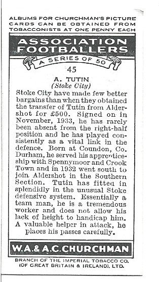 45. A. TUTIN - STOKE CITY