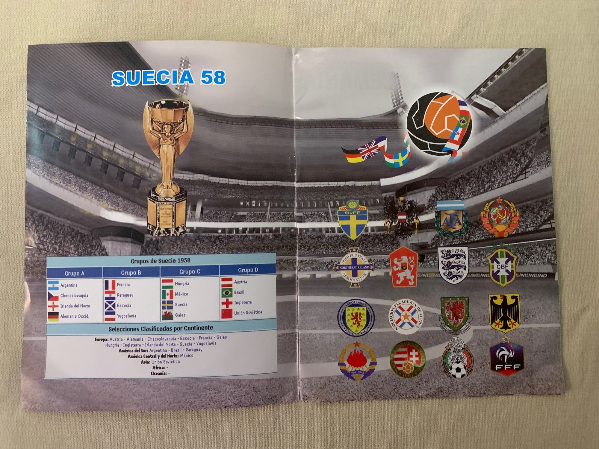 CROMOS WORLD CUP 1958 SWEDEN - REPLICA ALBUM OG KORT/STICKERS KOMPLETT SETT