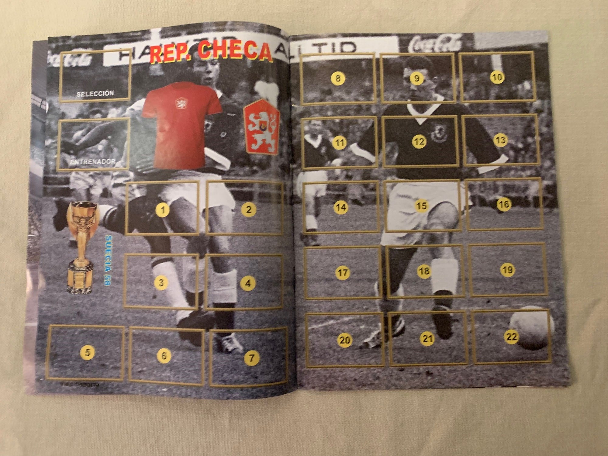 CROMOS WORLD CUP 1958 SWEDEN - REPLICA ALBUM OG KORT/STICKERS KOMPLETT SETT