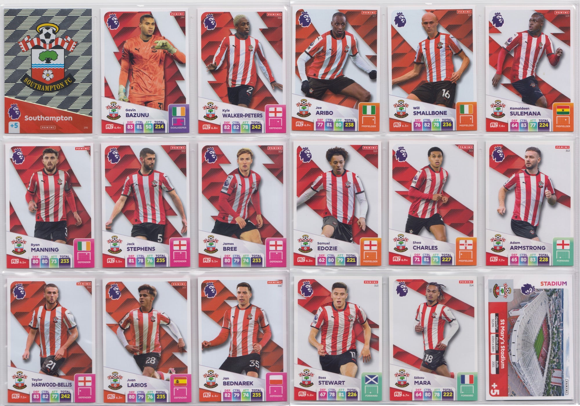 SOUTHAMPTON - KOMPLETT LAGSETT - PANINI ADRENALYN XL PREMIER LEAGUE 2024/25