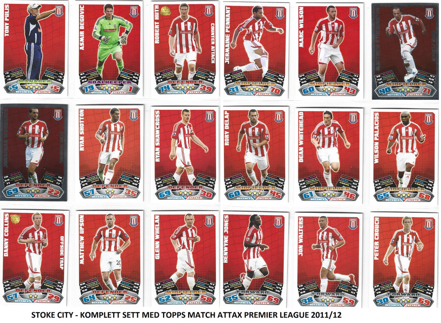 000. STOKE CITY - KOMPLETT SETT MED TOPPS MATCH ATTAX PREMIER LEAGUE 2011/12