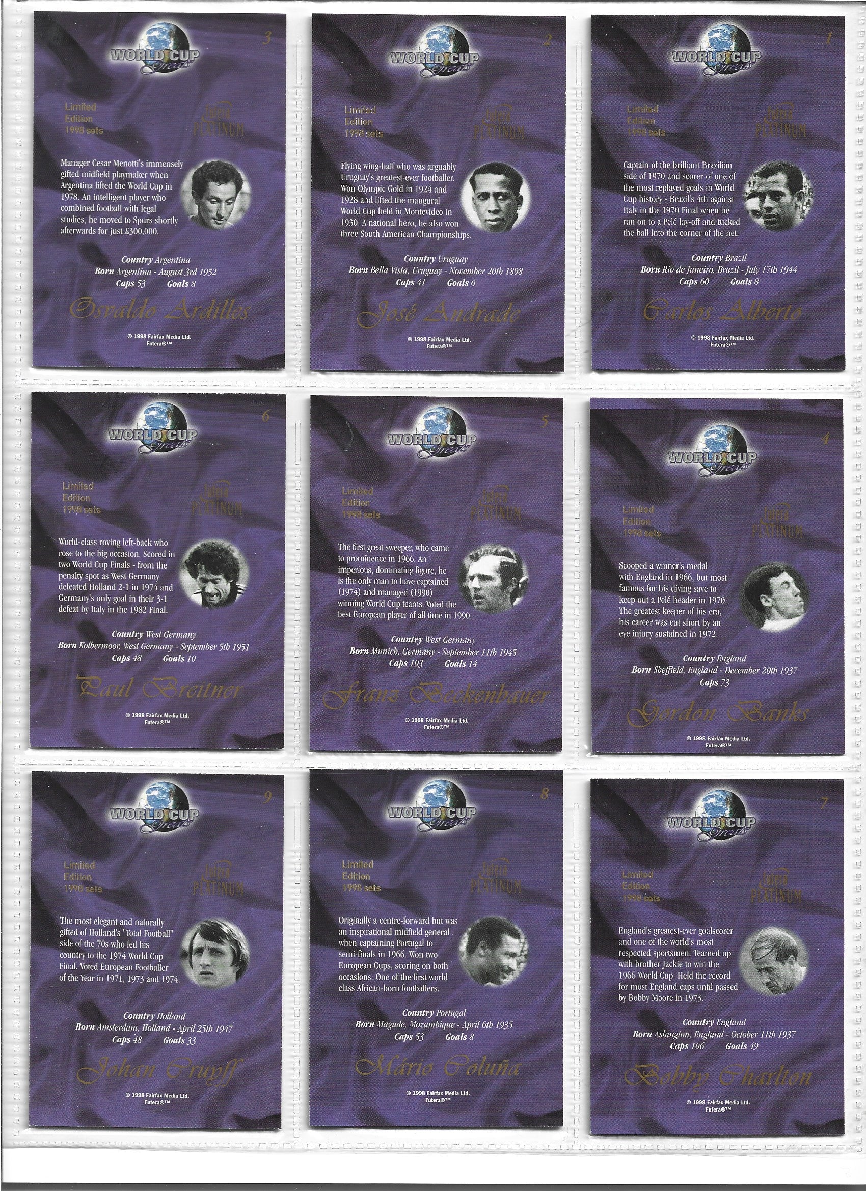 FUTERA PLATINUM WORLD CUP GREATS 1998