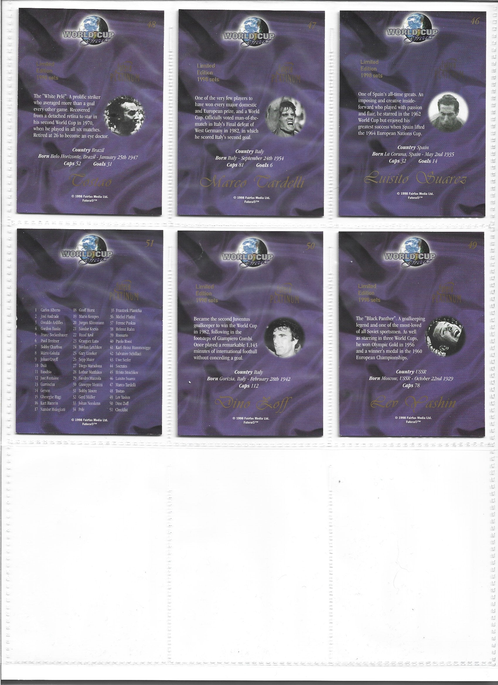 FUTERA PLATINUM WORLD CUP GREATS 1998