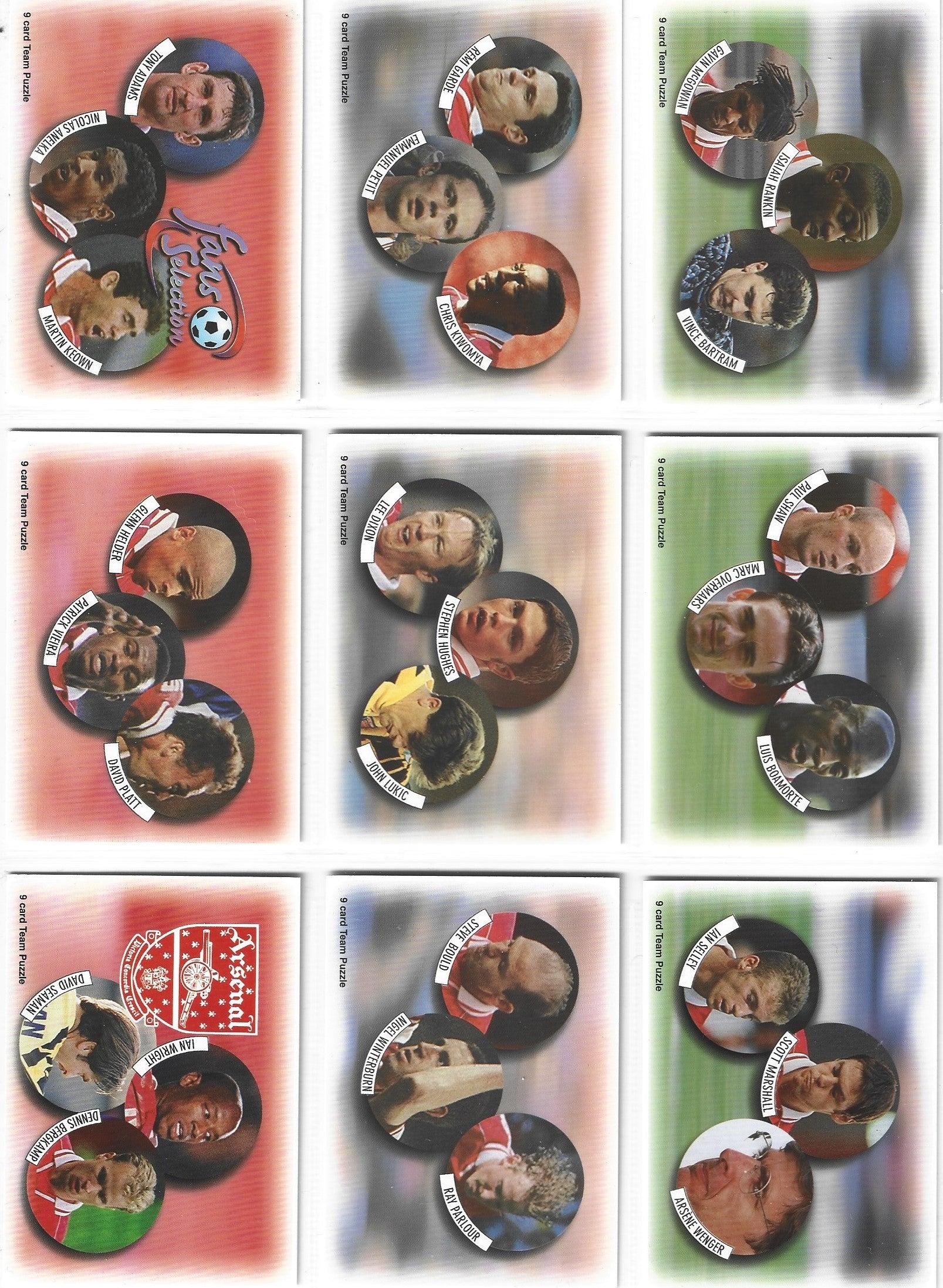 000. KOMPLETT SETT MED ALLE 90 BASE KORTENE - FUTERA FANS SELECTION ARSENAL 1998