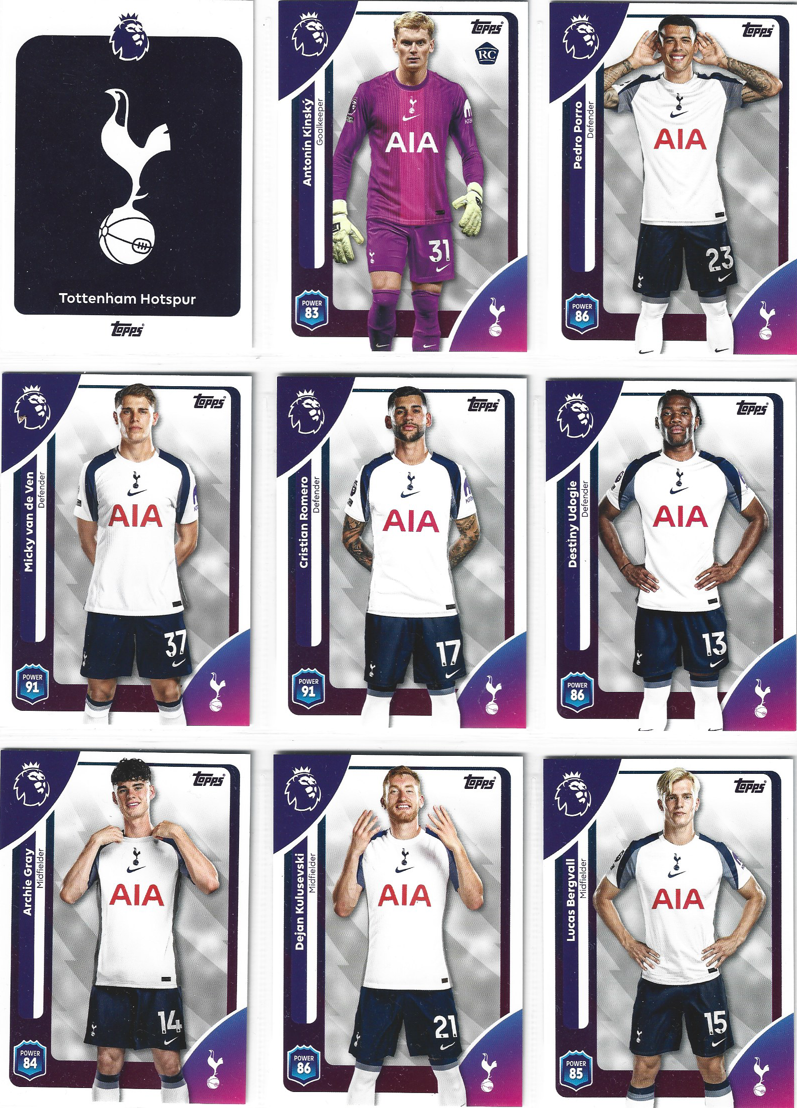 TOTTENHAM HOTSPUR - KOMPLETT LAGSETT - TOPPS PREMIER LEAGUE 2025/26