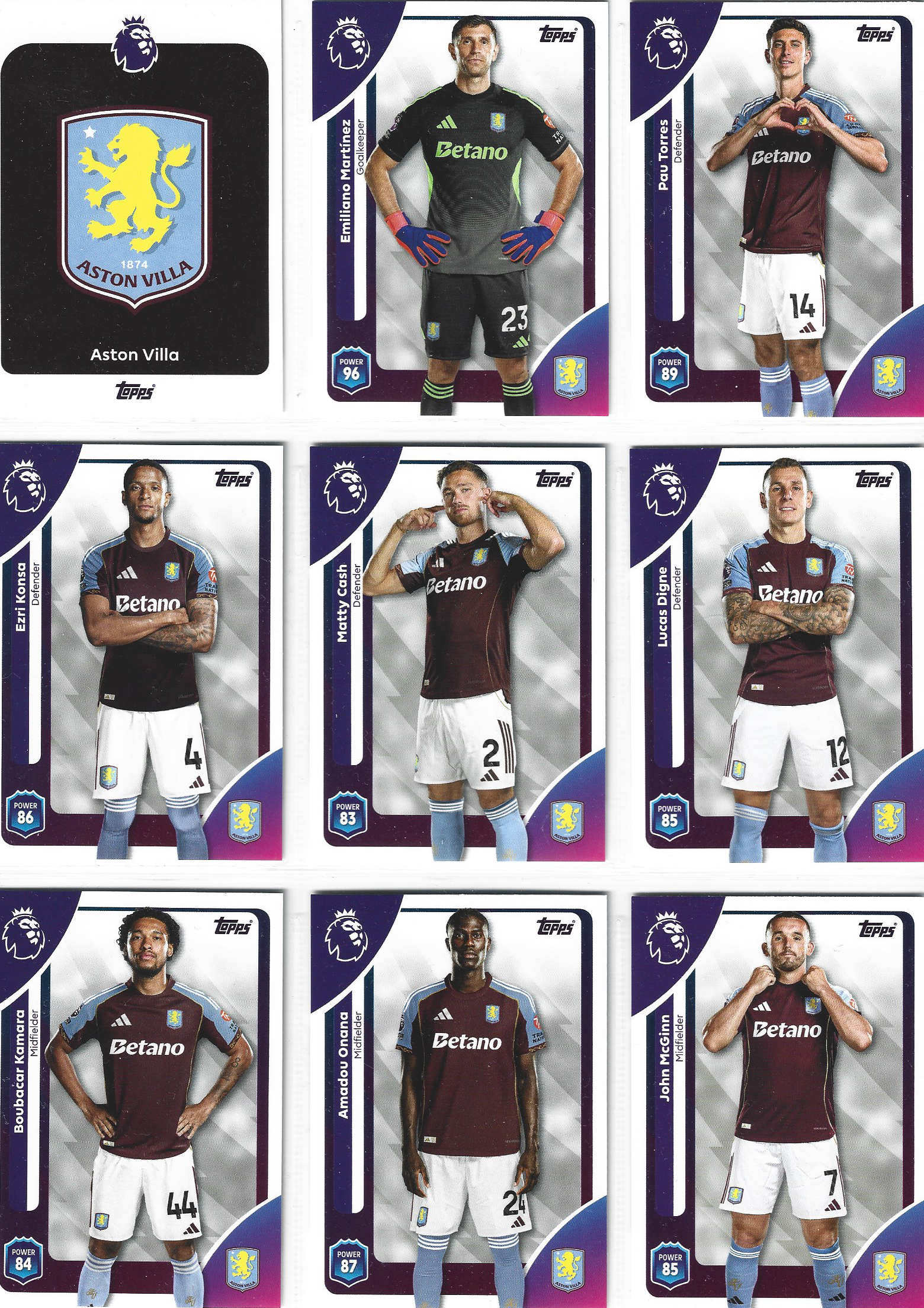 ASTON VILLA - KOMPLETT LAGSETT - TOPPS PREMIER LEAGUE 2025/26