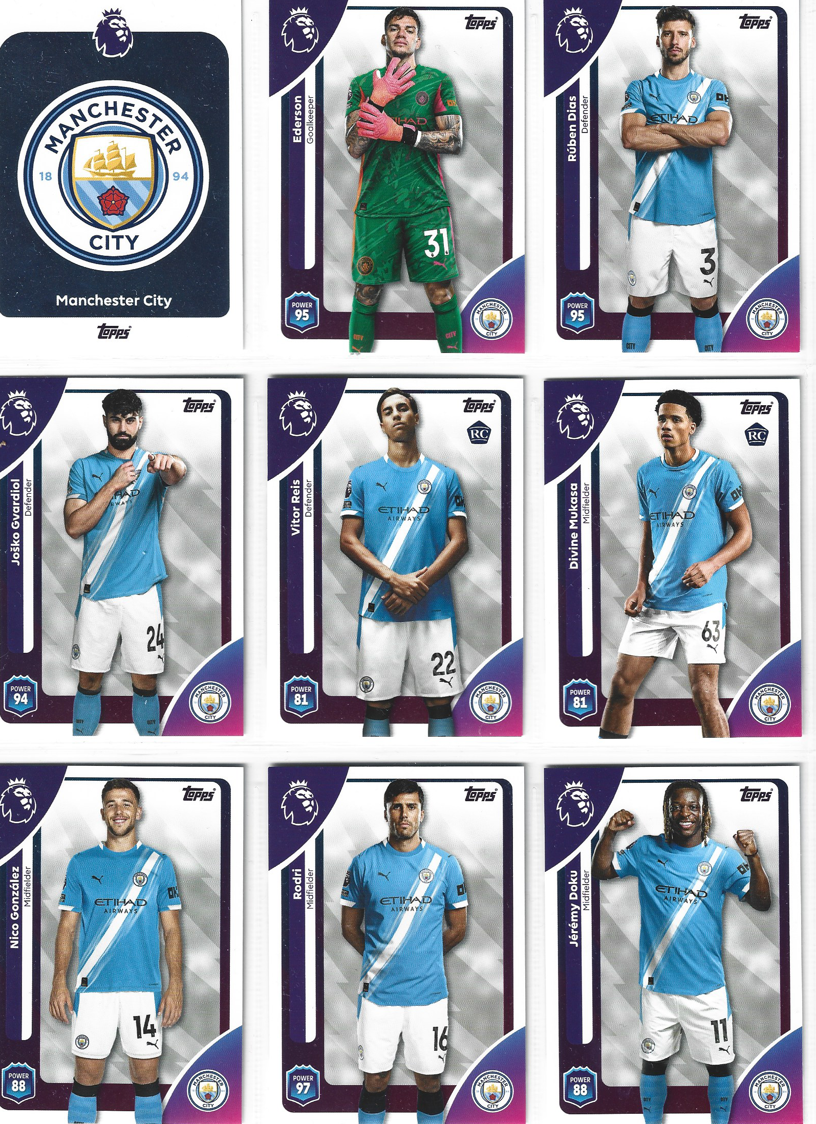 MANCHESTER CITY - KOMPLETT LAGSETT - TOPPS PREMIER LEAGUE 2025/26