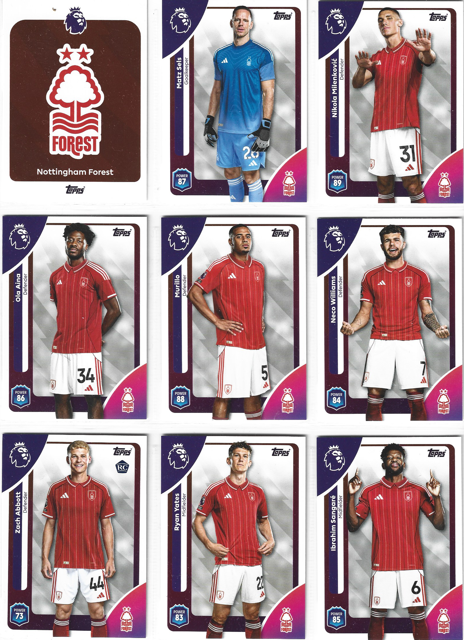 NOTTINGHAM FOREST - KOMPLETT LAGSETT - TOPPS PREMIER LEAGUE 2025/26