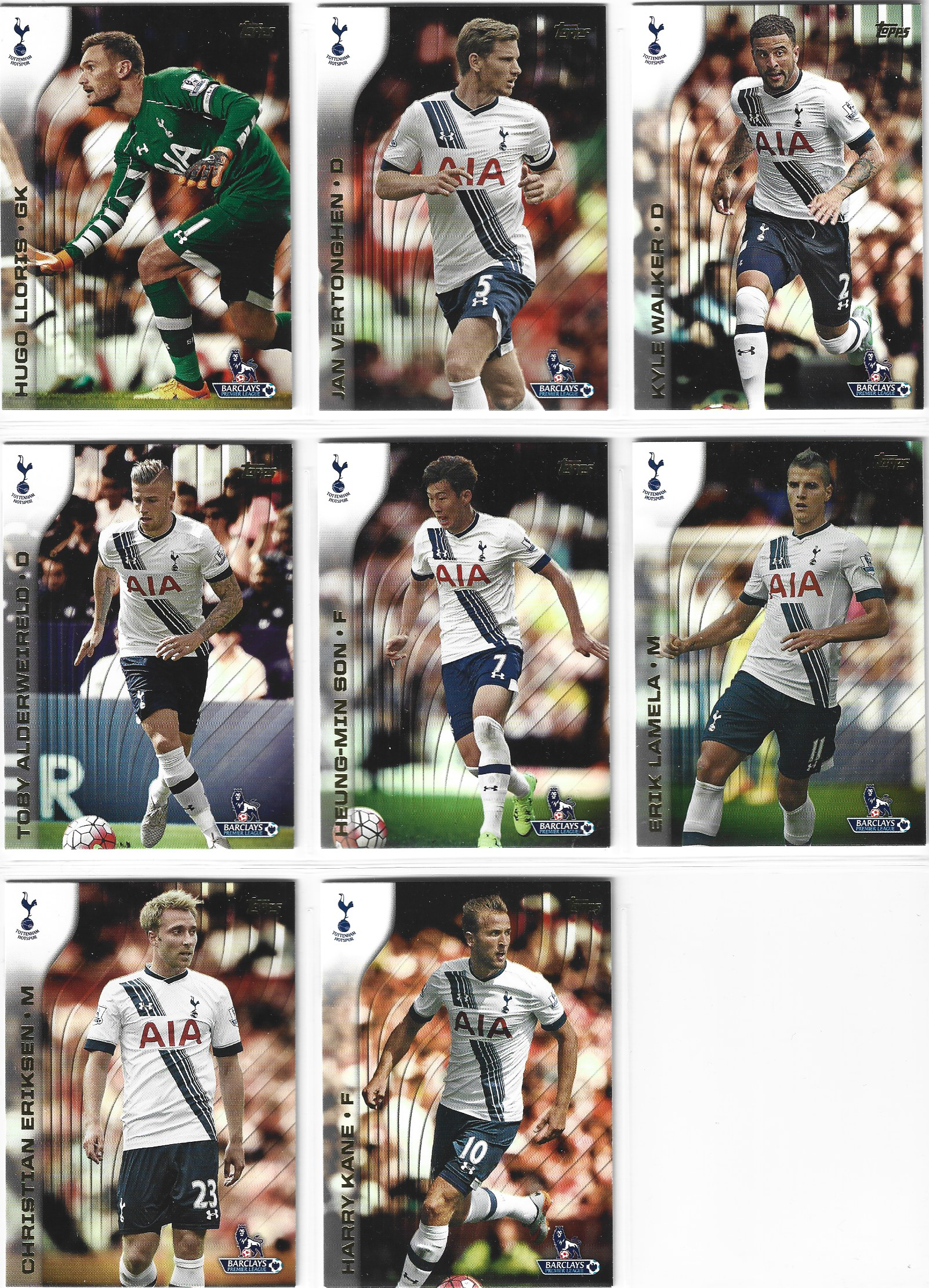 TOTTENHAM HOTSPUR - KOMPLETT LAGSETT - TOPPS PREMIER LEAGUE GOLD 2015