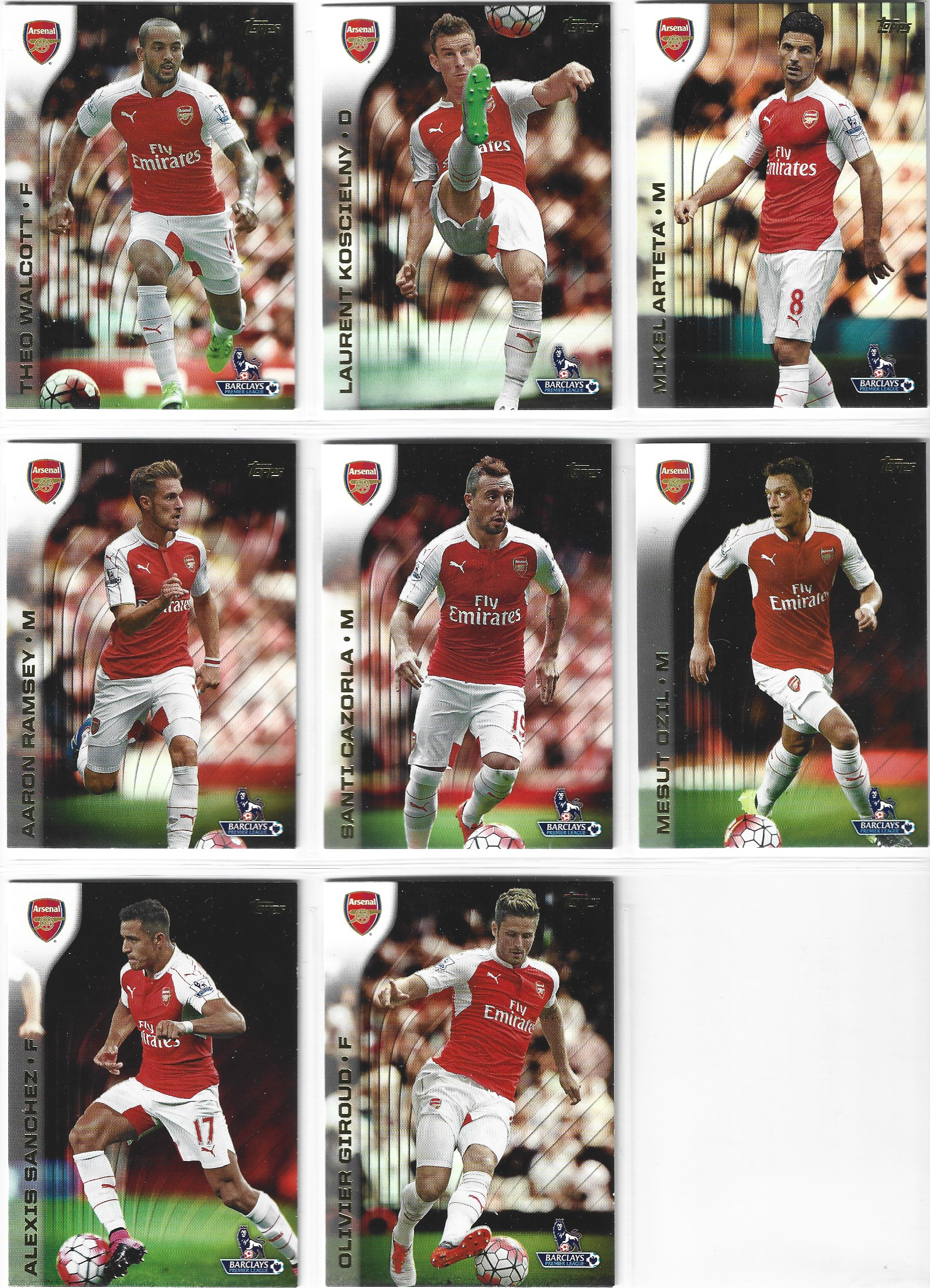ARSENAL - KOMPLETT LAGSETT - TOPPS PREMIER LEAGUE GOLD 2015