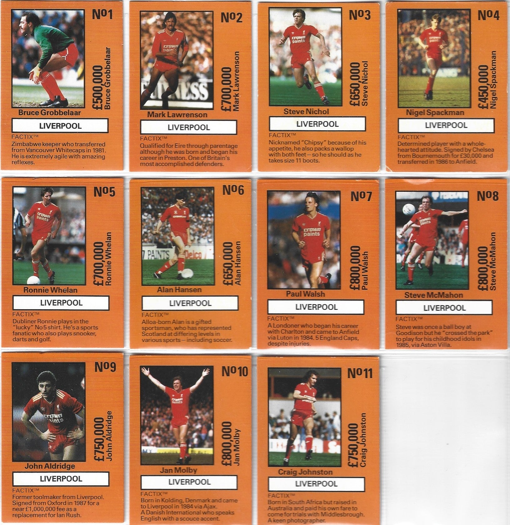 LIVERPOOL - KOMPLETT SETT MED FACTIX EMLYN HUGHES TEAM TACTIX - 1988