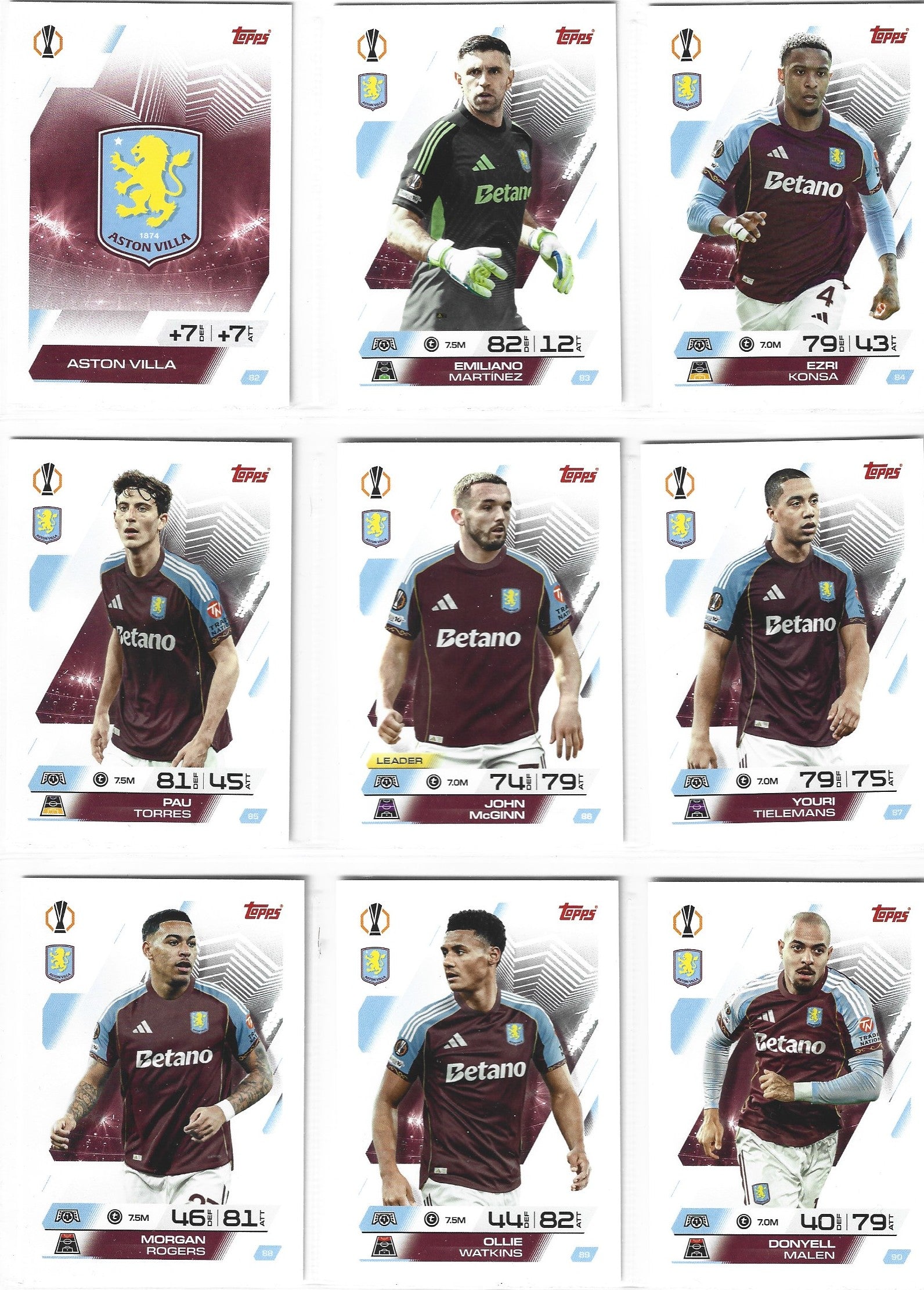 ASTON VILLA - KOMPLETT LAGSETT - TOPPS CHAMPIONS LEAGUE 2025/26