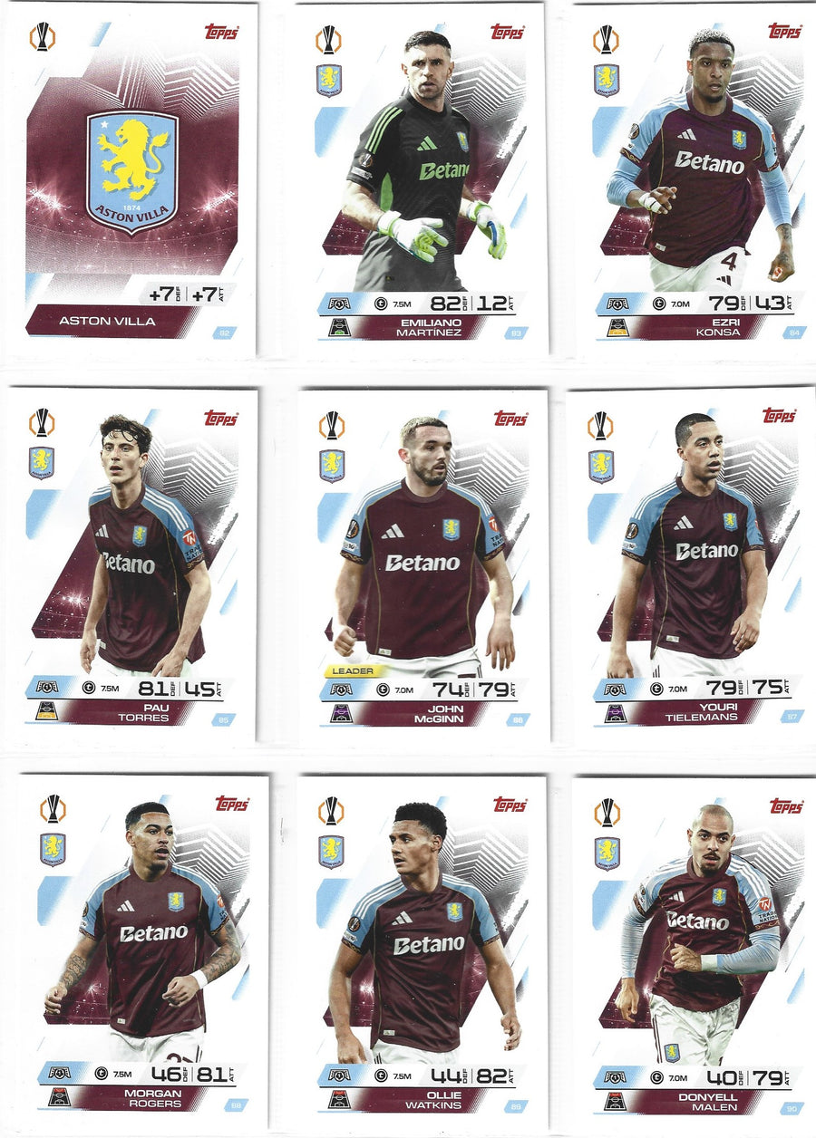 ASTON VILLA - KOMPLETT LAGSETT - TOPPS CHAMPIONS LEAGUE 2025/26