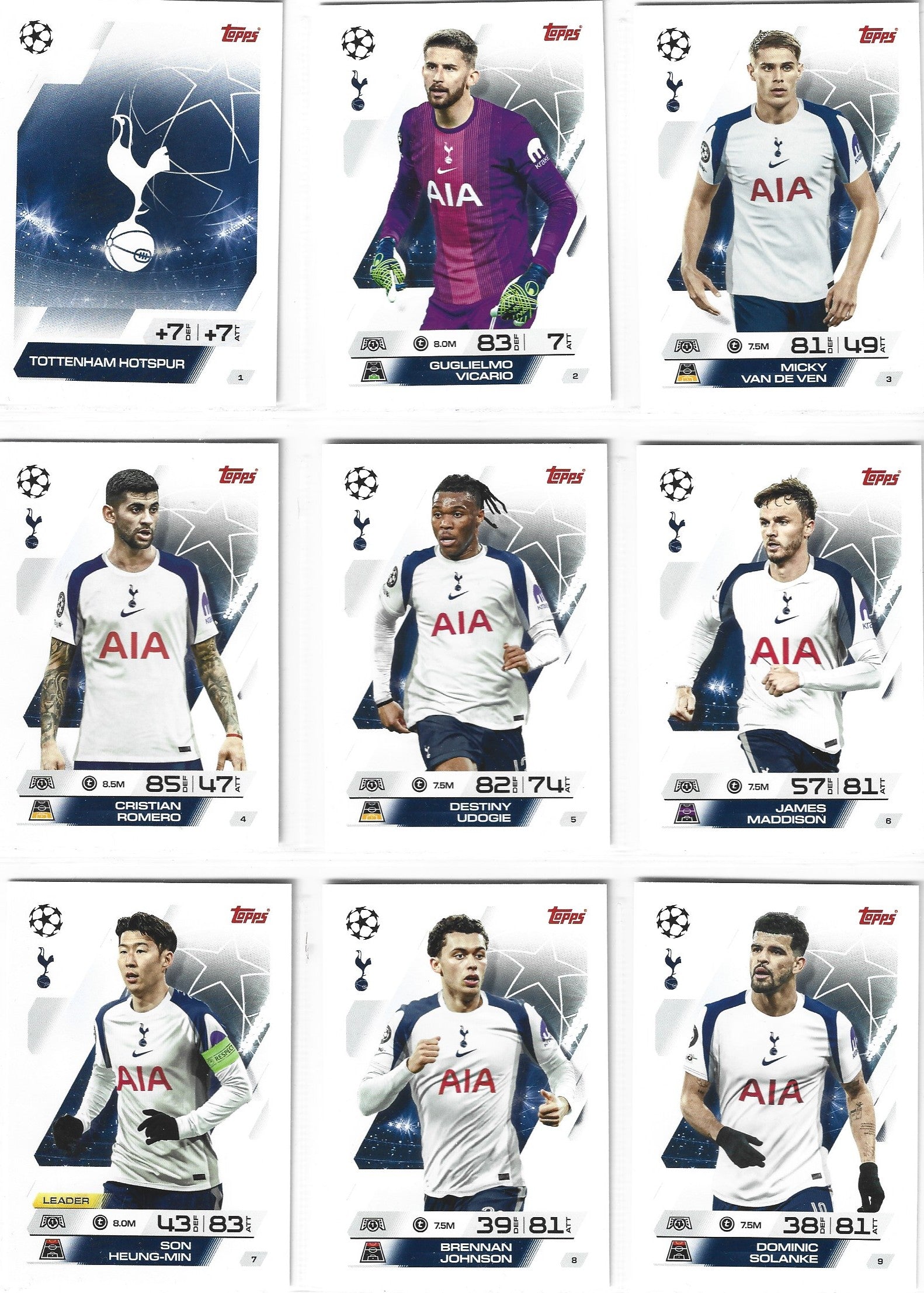 TOTTENHAM HOTSPUR - KOMPLETT LAGSETT - TOPPS CHAMPIONS LEAGUE 2025/26