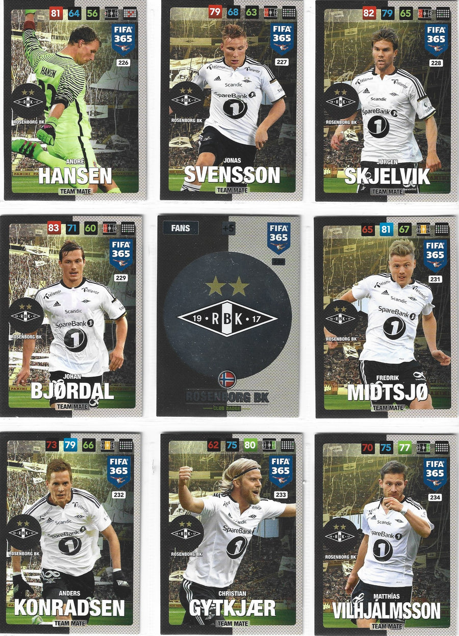 000. ROSENBORG BK - KOMPLETT SETT MED TEAM MATES & BADGE - PANINI FIFA 365 2017