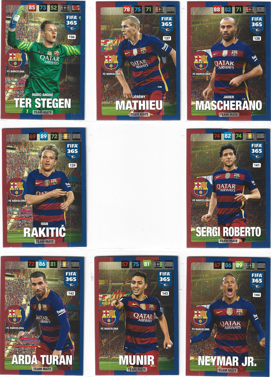 000. FC BARCELONA - KOMPLETT SETT MED TEAM MATES - PANINI FIFA 365 2017