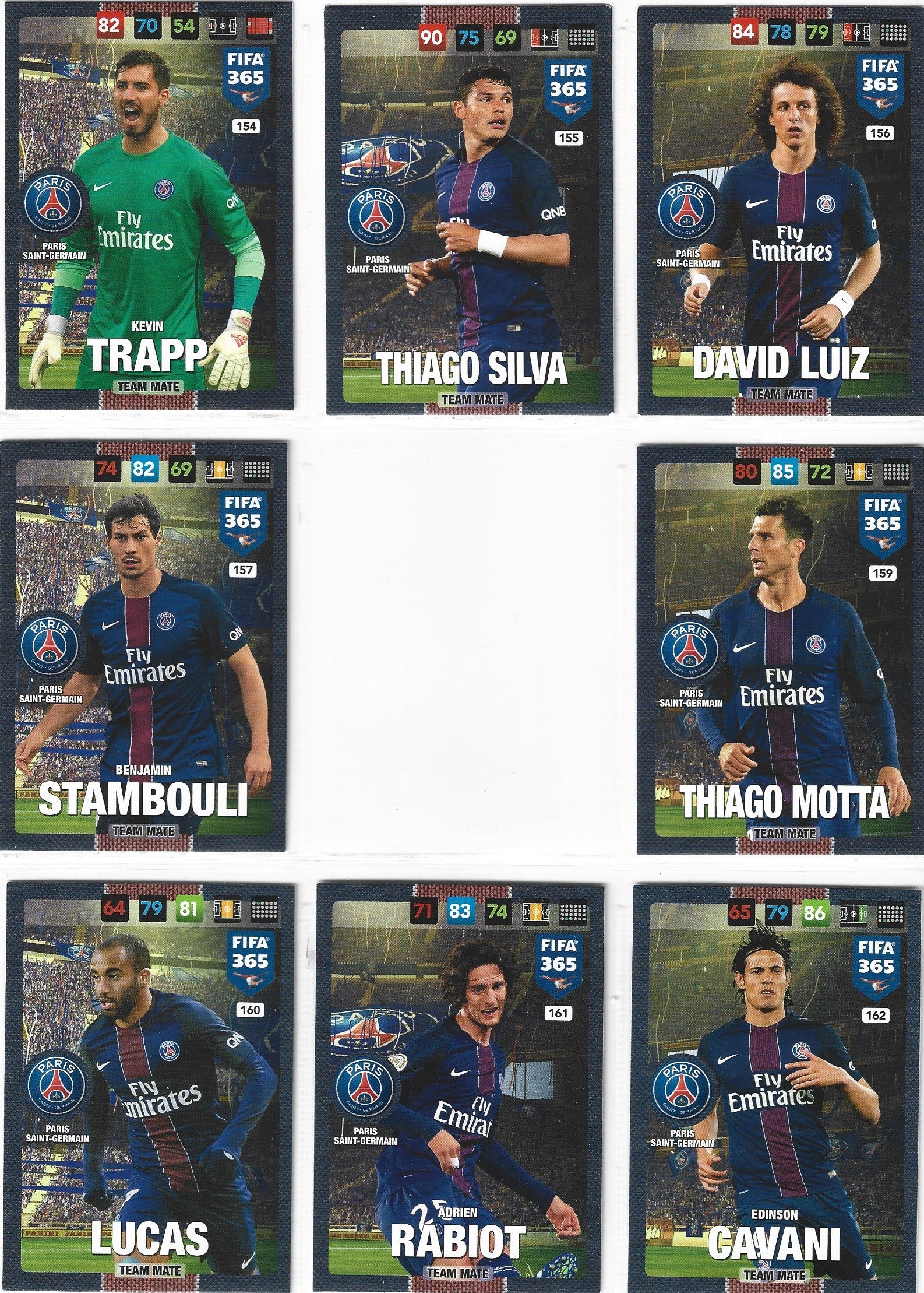 000. PARIS SAINT-GERMAIN - KOMPLETT SETT MED TEAM MATES - PANINI FIFA 365 2017