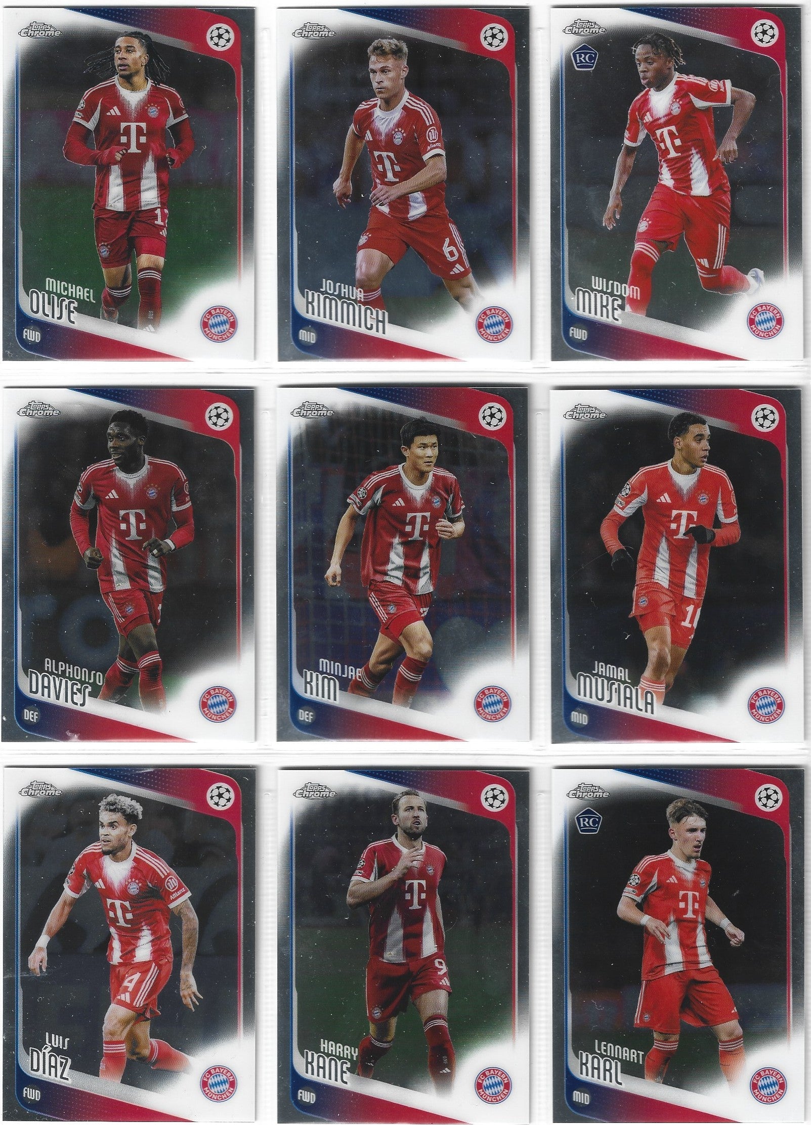 000. FC BAYERN MUNCHEN - TOPPS UCC CHROME 2025/26 - KOMPLETT LAGSETT