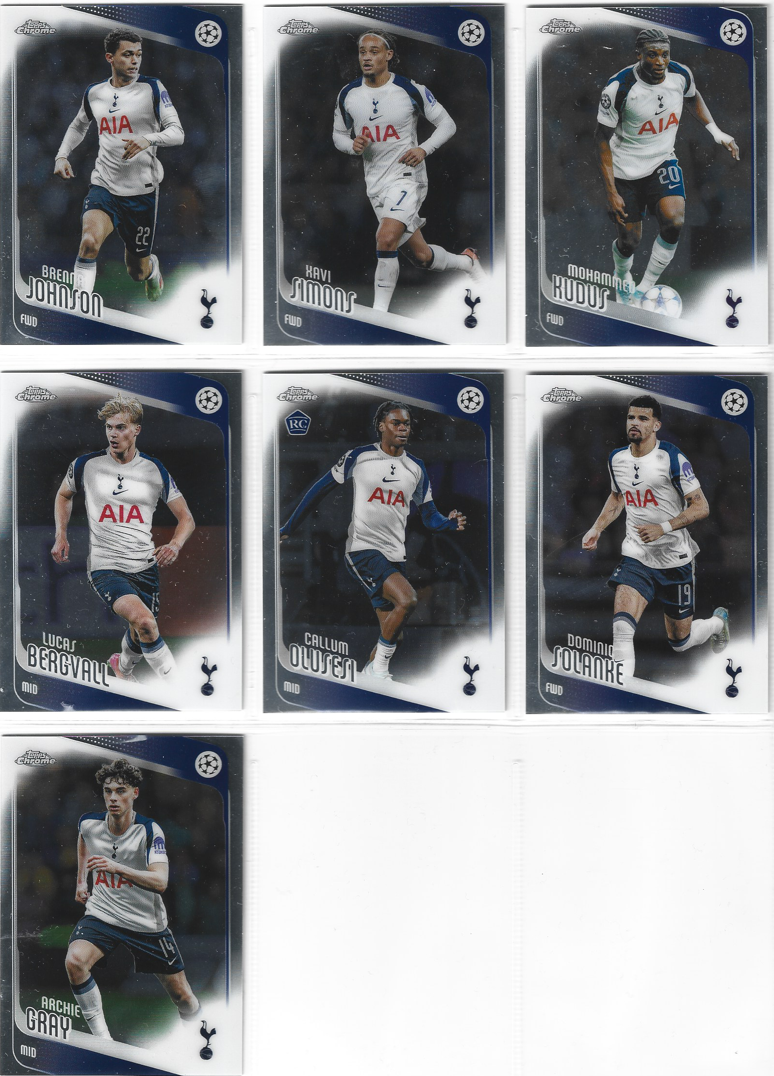 000. TOTTENHAM HOTSPUR - TOPPS UCC CHROME 2025/26 - KOMPLETT LAGSETT