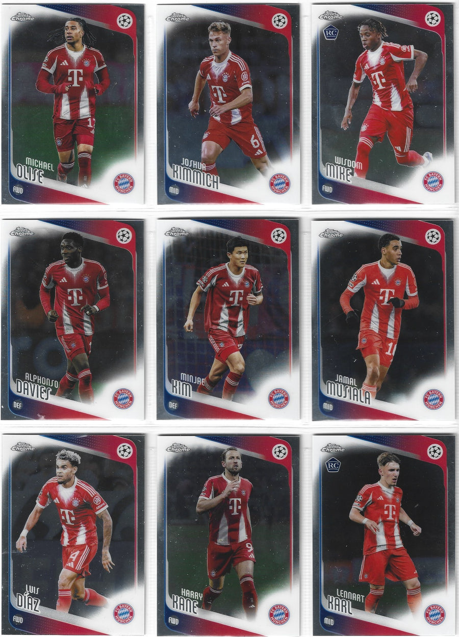 000. FC BAYERN MUNCHEN - TOPPS UCC CHROME 2025/26 - KOMPLETT LAGSETT