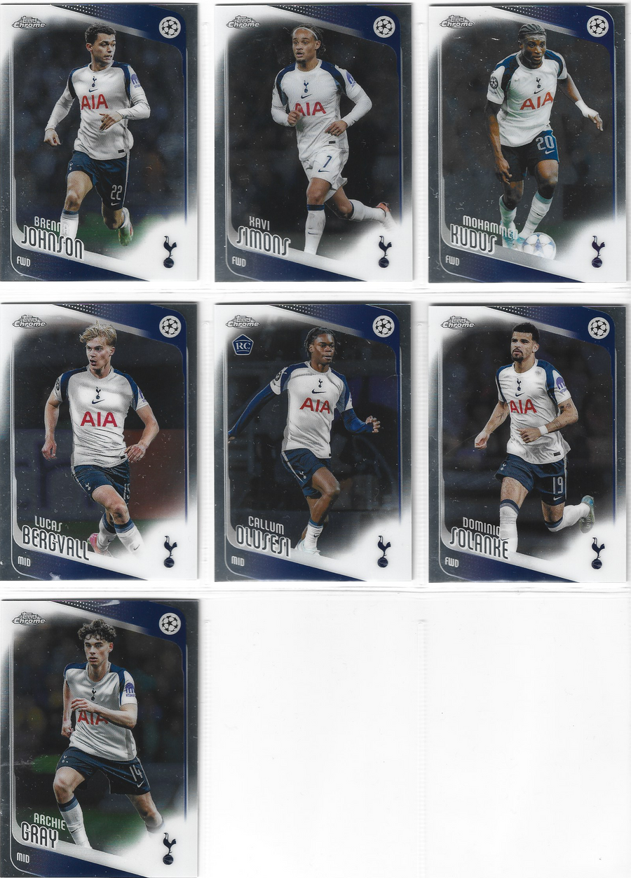 000. TOTTENHAM HOTSPUR - TOPPS UCC CHROME 2025/26 - KOMPLETT LAGSETT