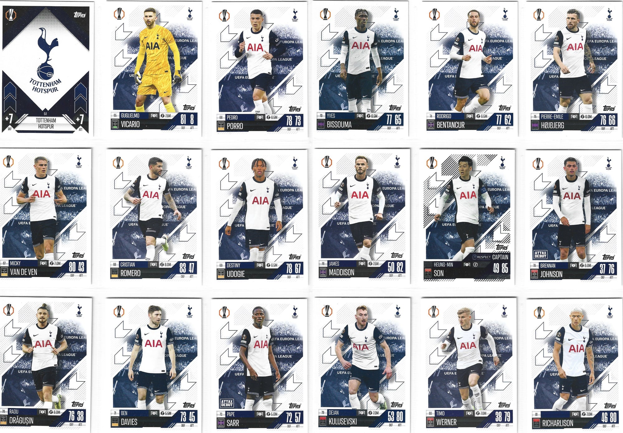 000. TOTTENHAM - KOMPLETT LAGSETT - TOPPS CHAMPIONS LEAGUE 2024/25