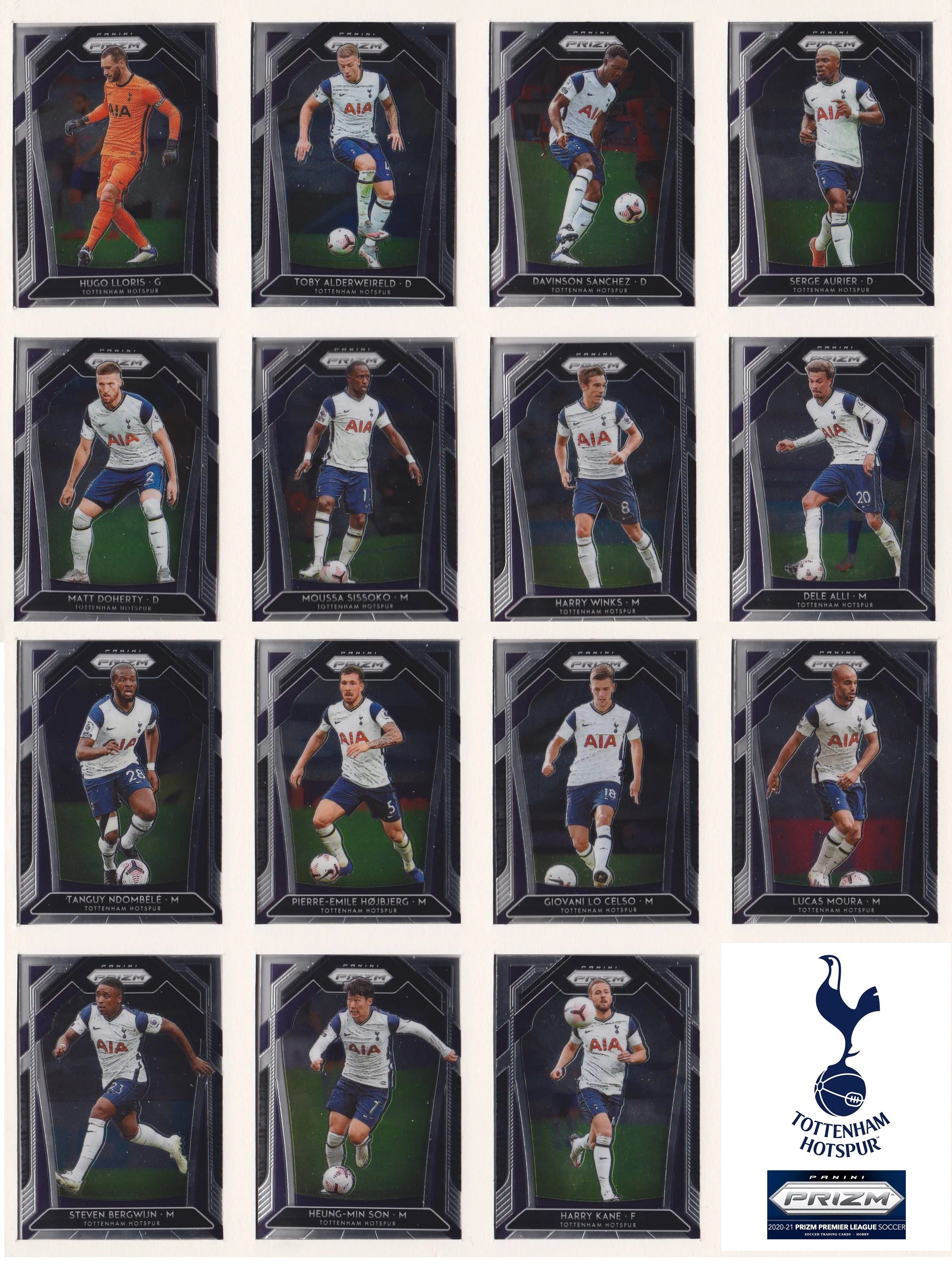 TOTTENHAM HOTSPUR - "SUPERLOT" - PRIZM 2020/21 - INSERTS, PARALLELLER, NUMMERERTE OG LAGSETT