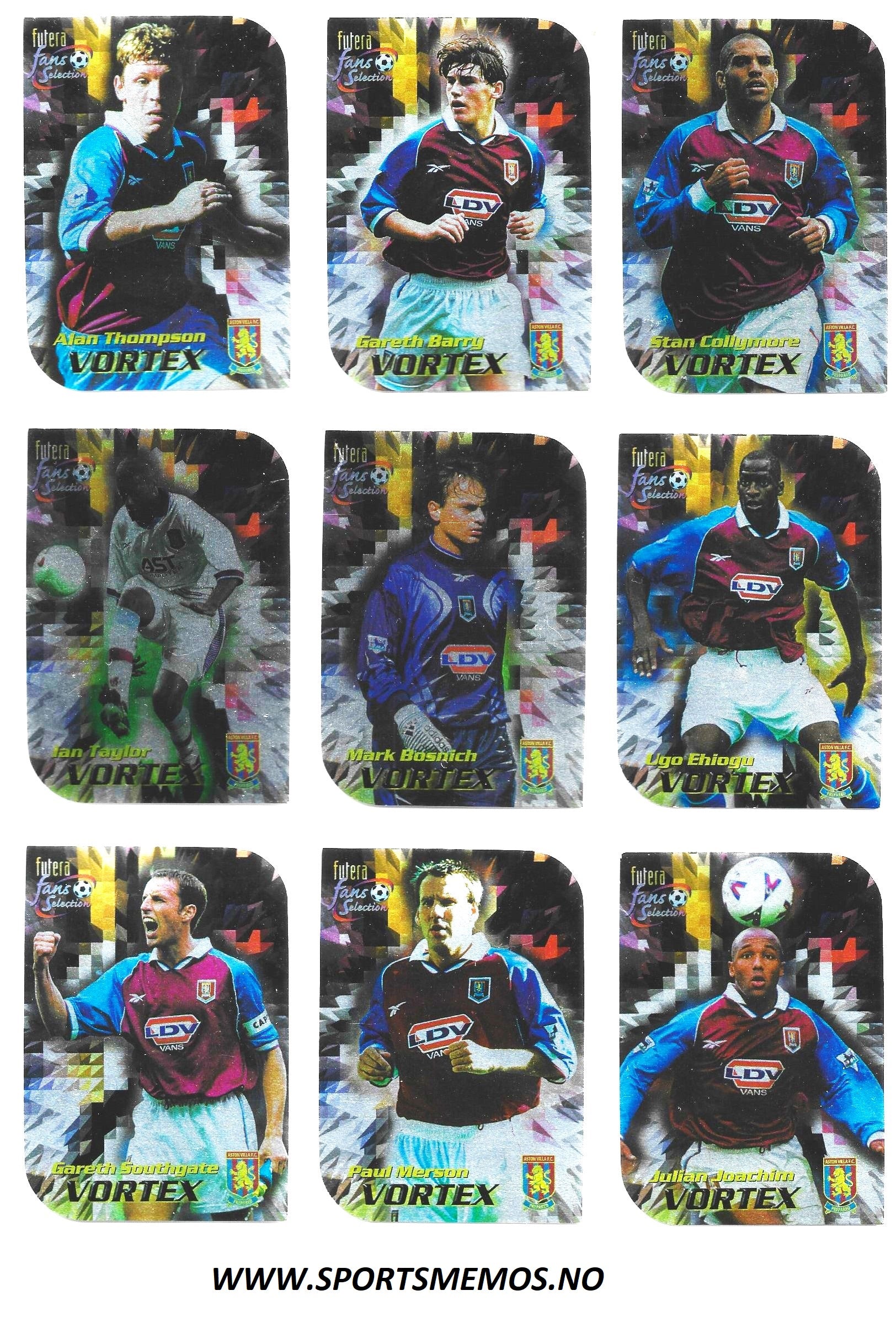 ASTON VILLA - KOMPLETT SETT - FUTERA VORTEX CROME DIE-CUT 1999