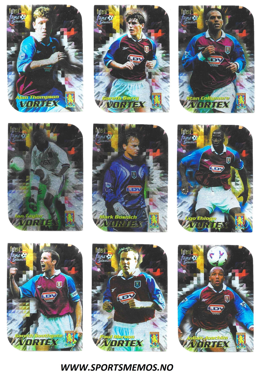 ASTON VILLA - KOMPLETT SETT - FUTERA VORTEX CROME DIE-CUT 1999