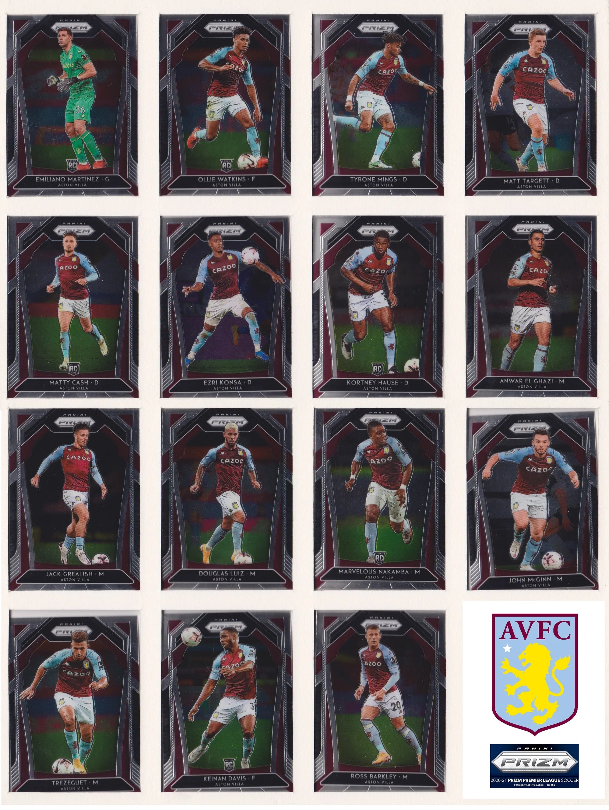 ASTON VILLA - "SUPERLOT" - PRIZM 2020/21 - 22 PARALLELLER/INSERTS, NUMMERERT OG 1 LAGSETT