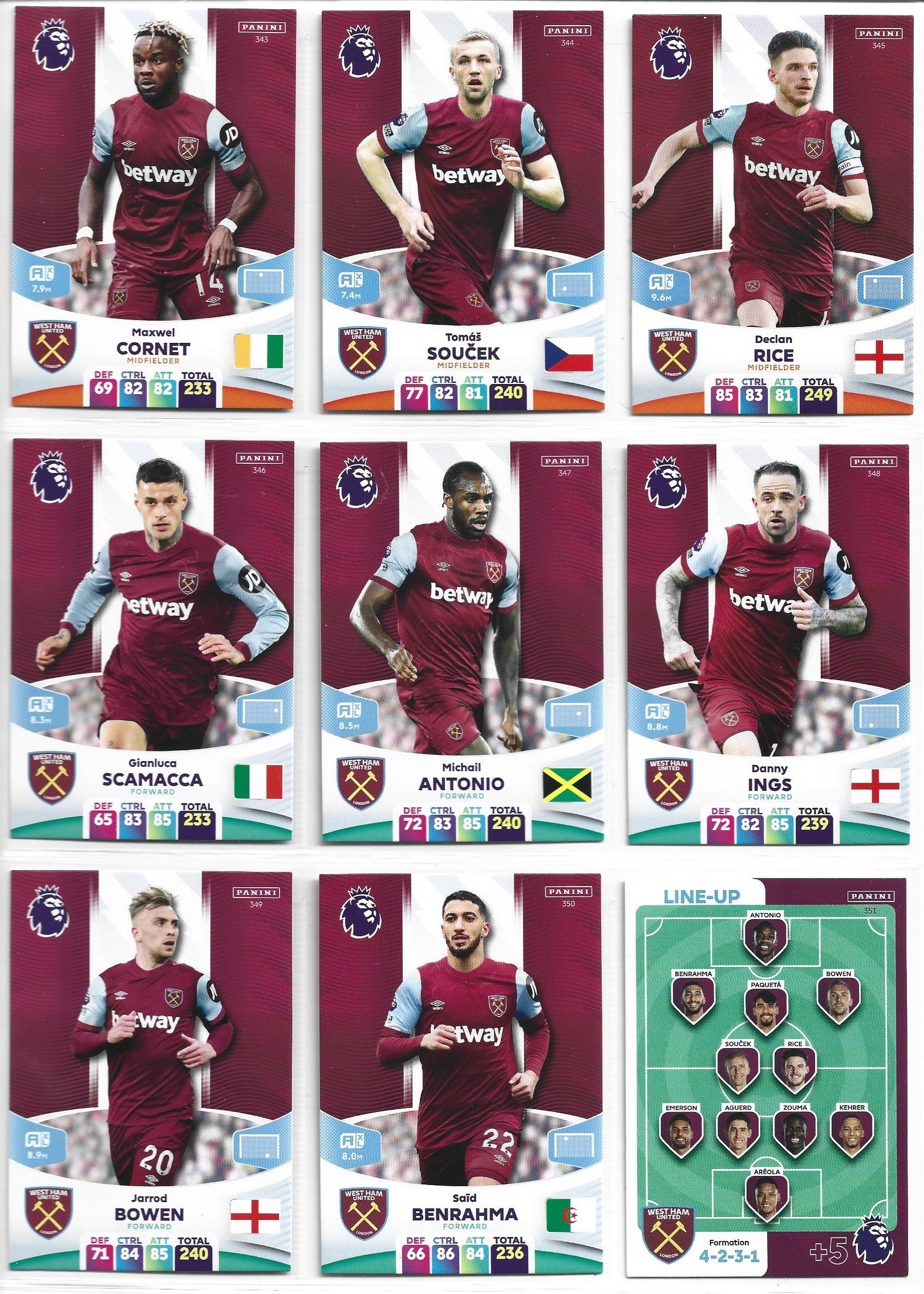 000. WEST HAM UNITED - KOMPLETT LAGSETT - PANINI ADRENALYN XL PREMIER LEAGUE 2023/24