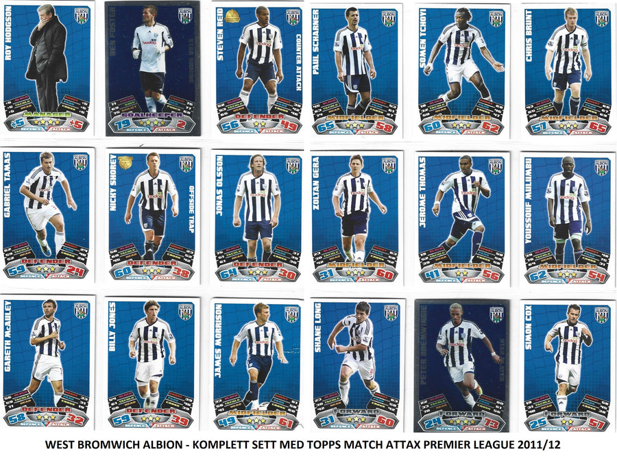 000. WEST BROMWICH ALBION - KOMPLETT SETT MED TOPPS MATCH ATTAX PREMIER LEAGUE 2011/12