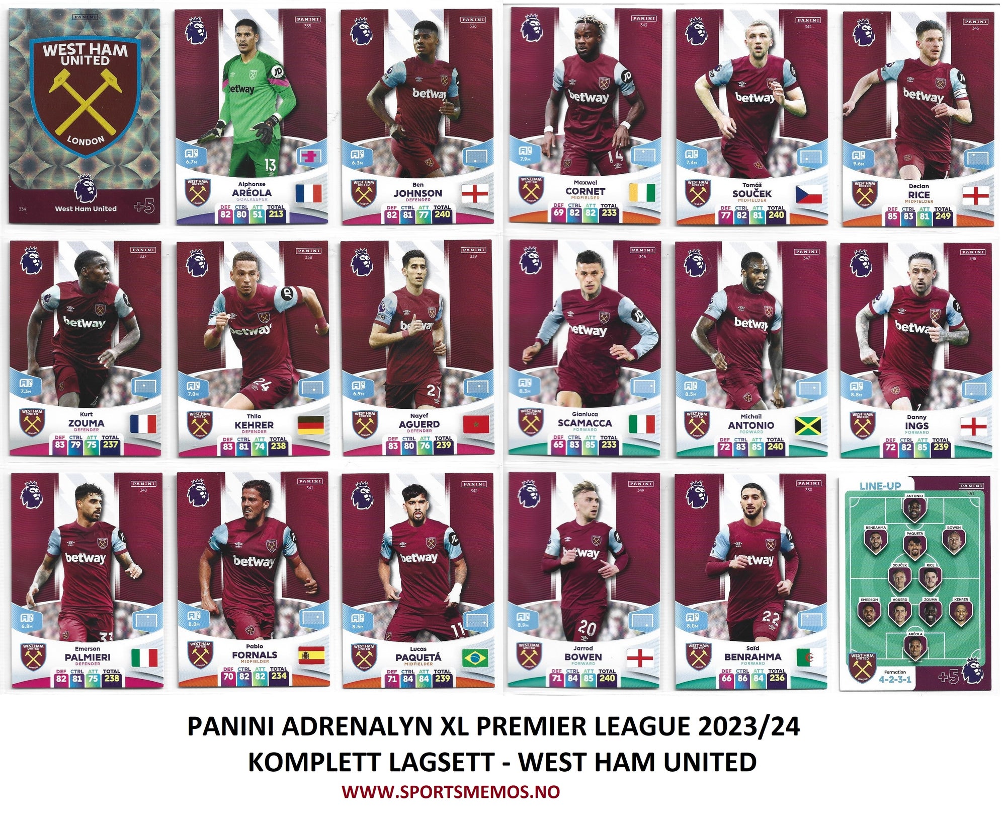 000. WEST HAM UNITED - KOMPLETT LAGSETT - PANINI ADRENALYN XL PREMIER LEAGUE 2023/24