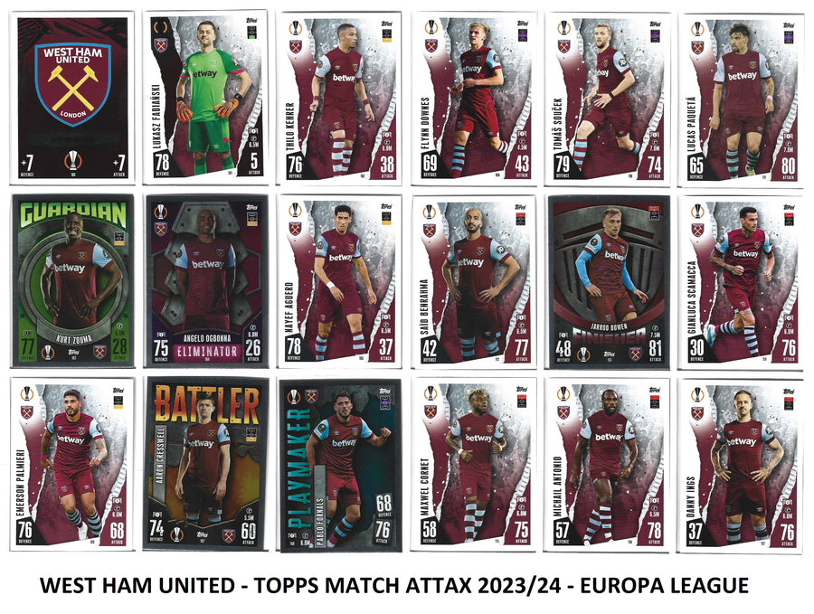 0. WEST HAM UNITED - KOMPLETT LAGSETT TOPPS MATCH ATTAX 2023/24