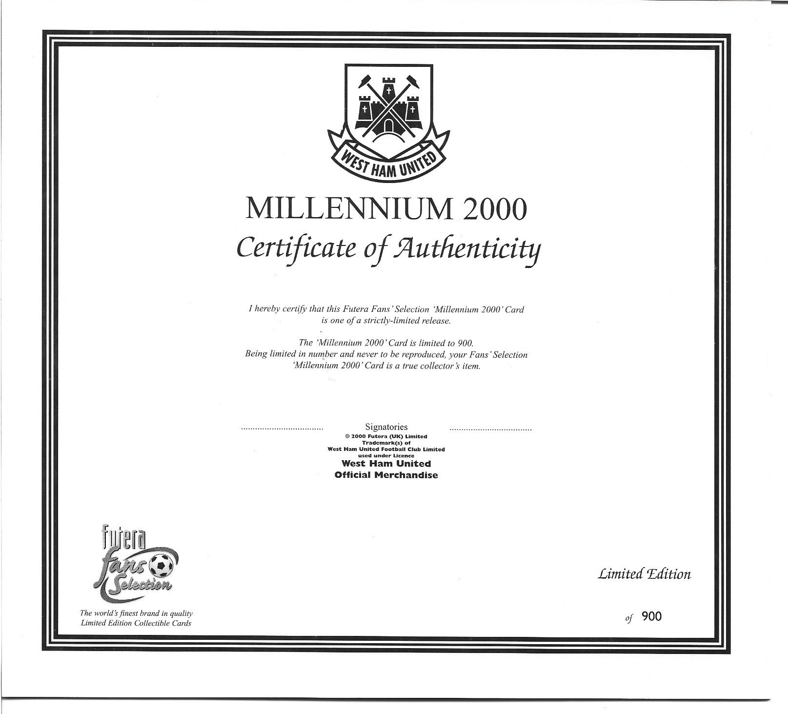 WEST HAM UNITED - FUTERA FANS SELECTION - MILLENIUM 2000 #900