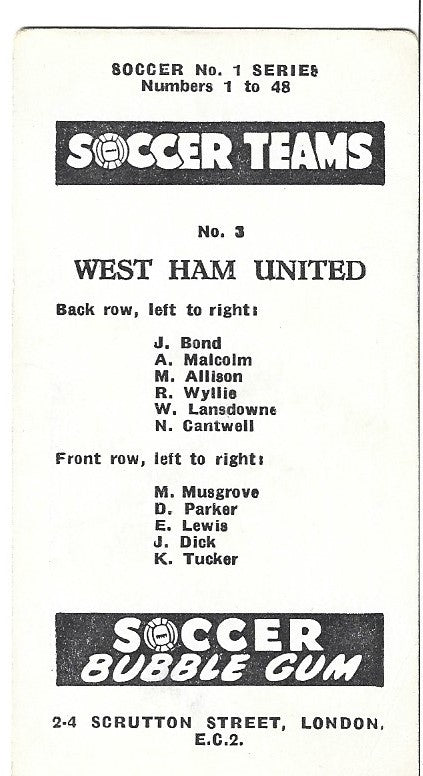 N0.3. WEST HAM UNITED - SOCCER TEAM SERIES 1