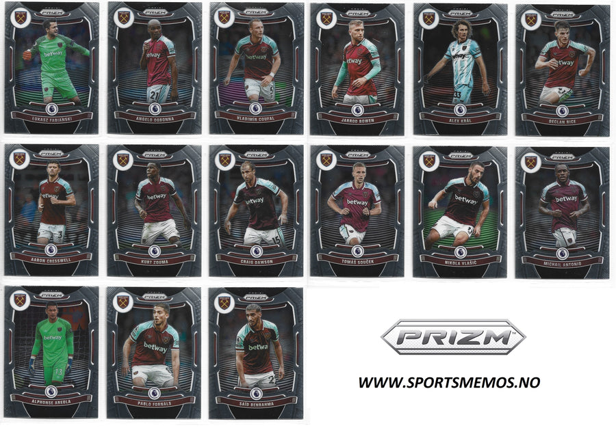WEST HAM UNITED - PANINI PRIZM PREMIER LEAGUE 2021/22 - KOMPLETT SETT