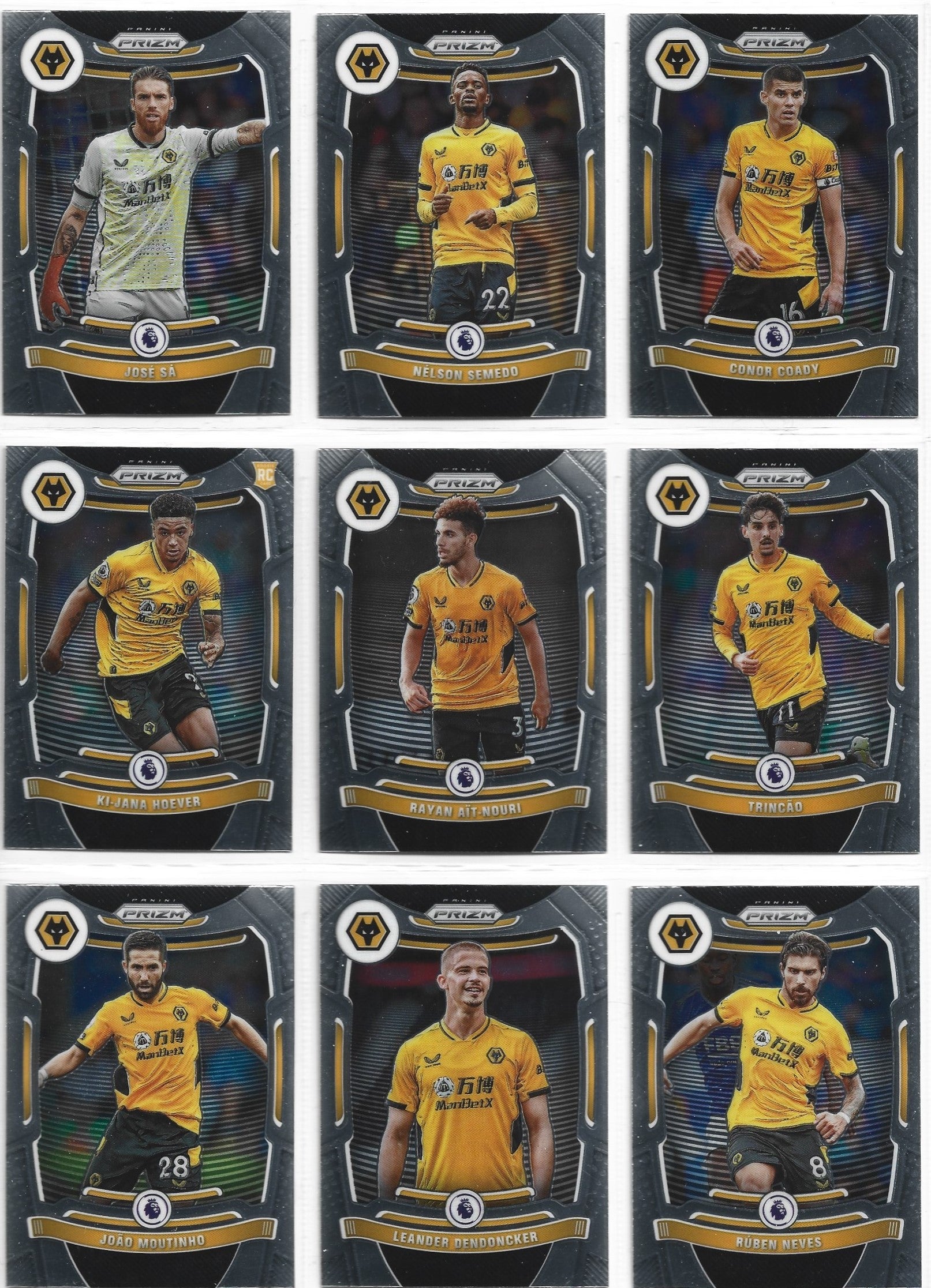 WOLVERHAMPTON WANDERERS - PANINI PRIZM PREMIER LEAGUE 2021/22 - KOMPLETT SETT