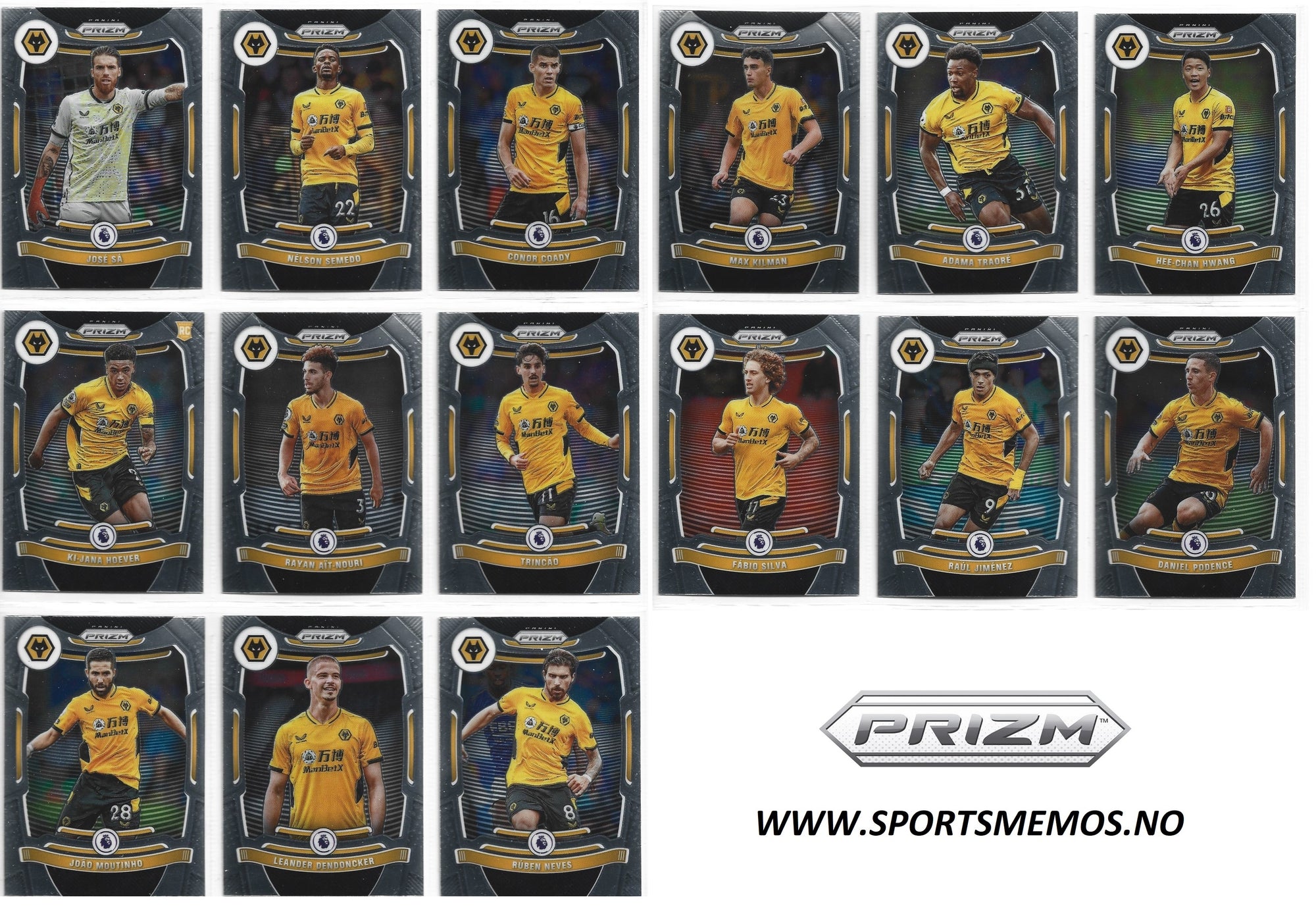 WOLVERHAMPTON WANDERERS - PANINI PRIZM PREMIER LEAGUE 2021/22 - KOMPLETT SETT