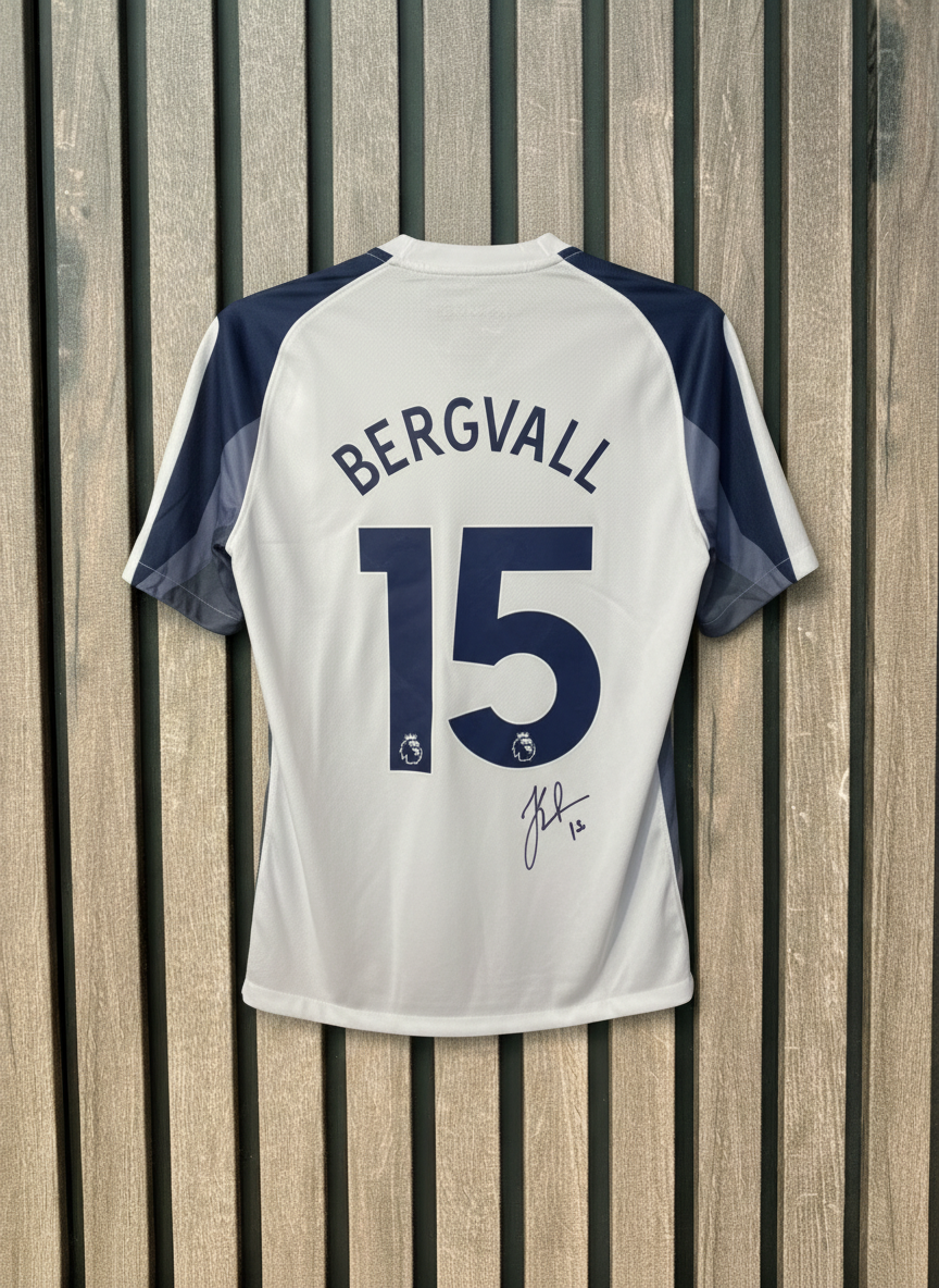 Bergvall signed shirt with wooden background
