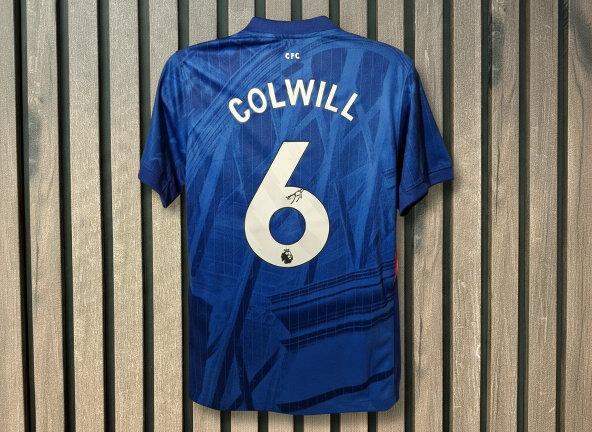 Colwill signed shirt on wooden background